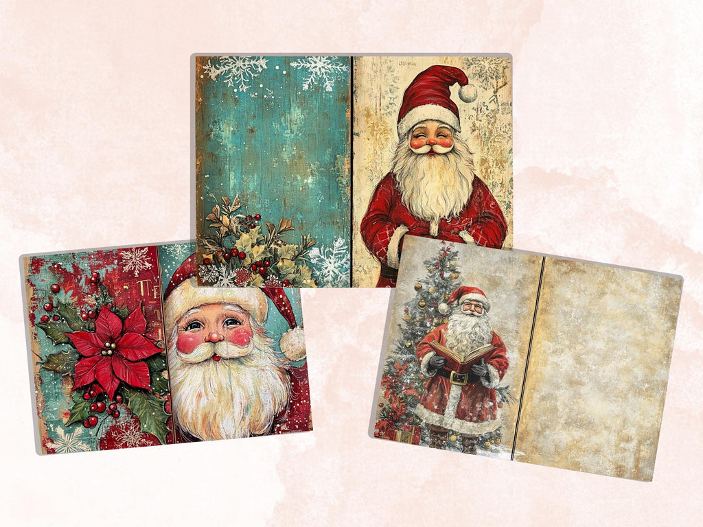Whimsical Santa Claus Junk Journal Kit, Noel Double Pages Ephemera, Mixed Media Collage Sheet,  Xmas Scrapbook Paper, Christmas ATC Card