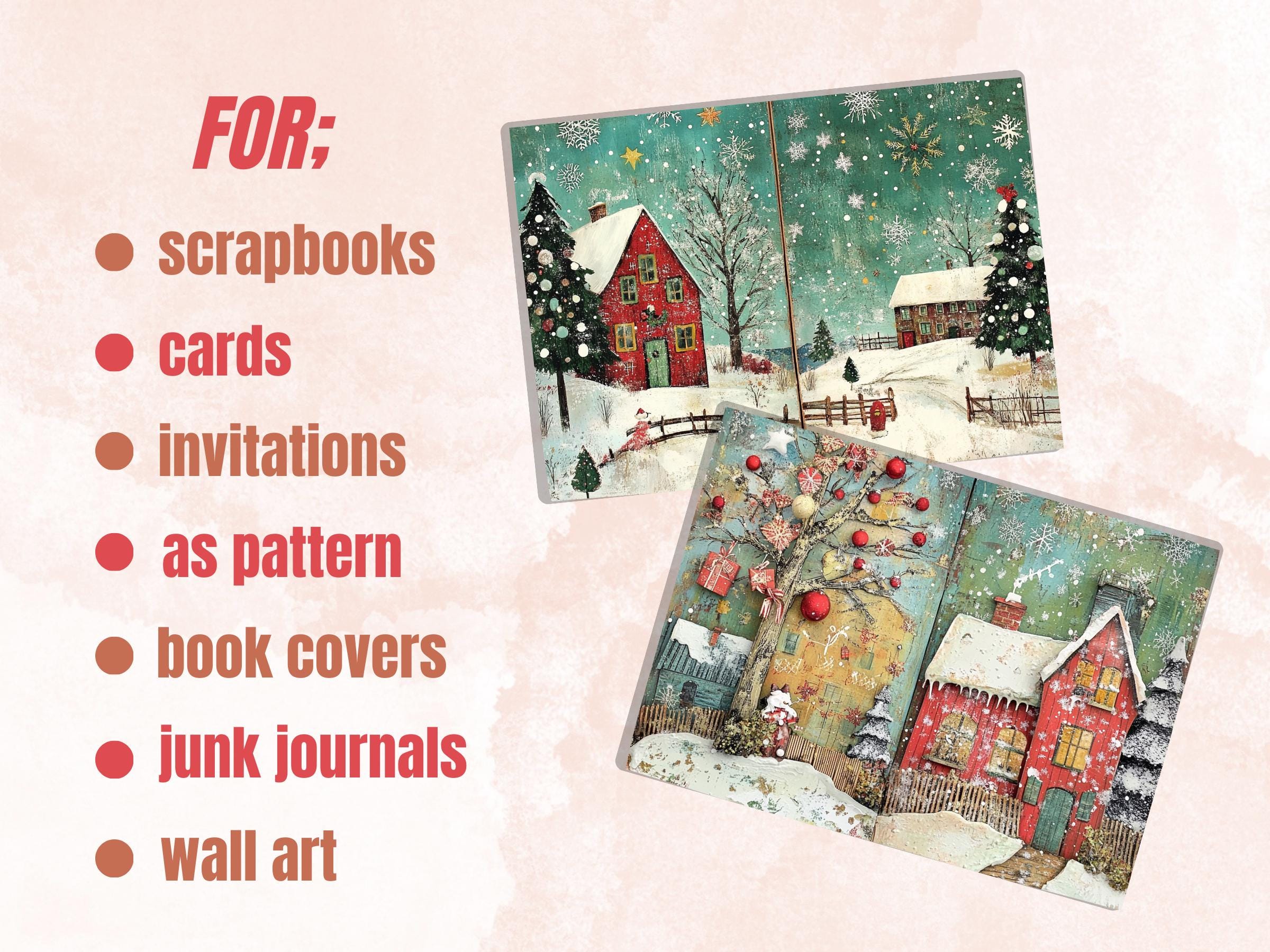 Whimsical Christmas Farm Junk Journal Kit, Country Double Pages Ephemera, Rustic Collage Sheet,  Farm Scrapbook Paper, Christmas ATC Card