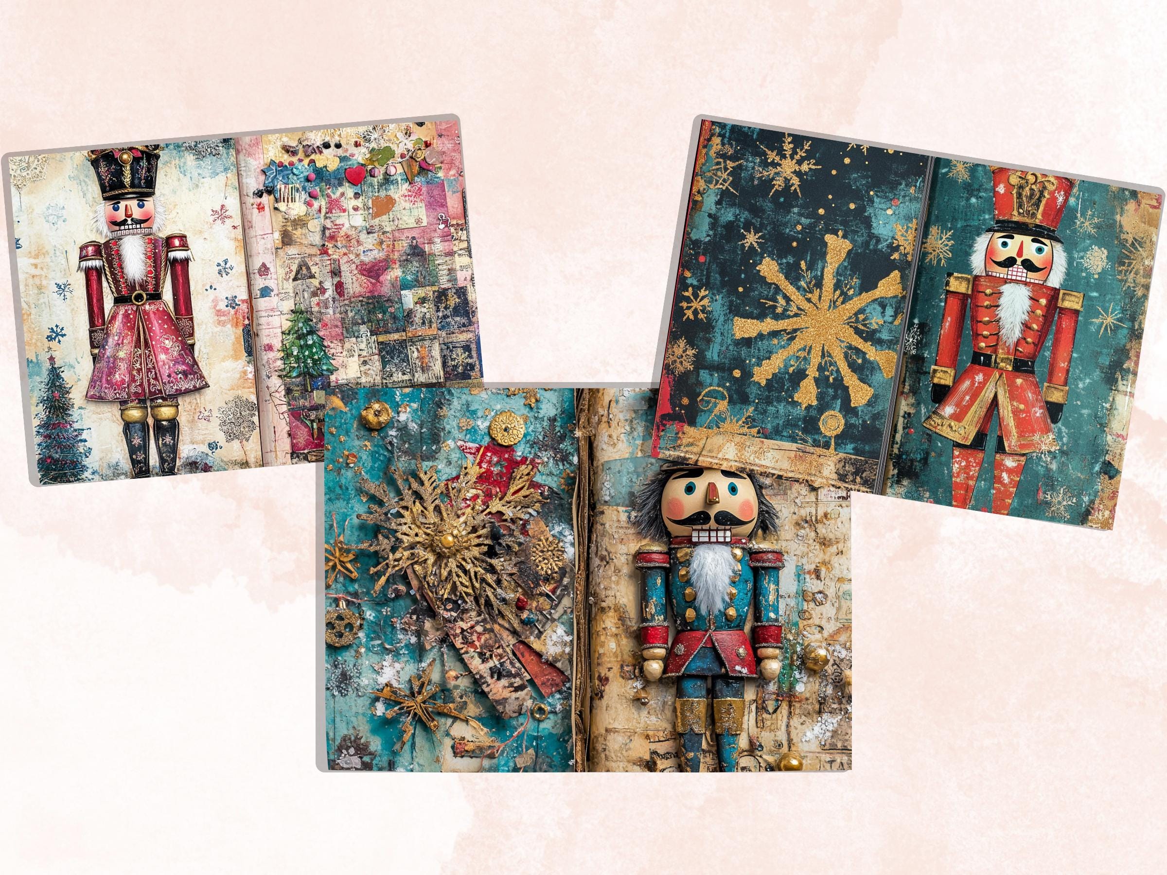 Whimsical Nutcracker Junk Journal Kit, Christmas Nutcracker Ephemera, Mixed Media Collage Sheet,  Xmas Scrapbook Paper, Christmas ATC Card