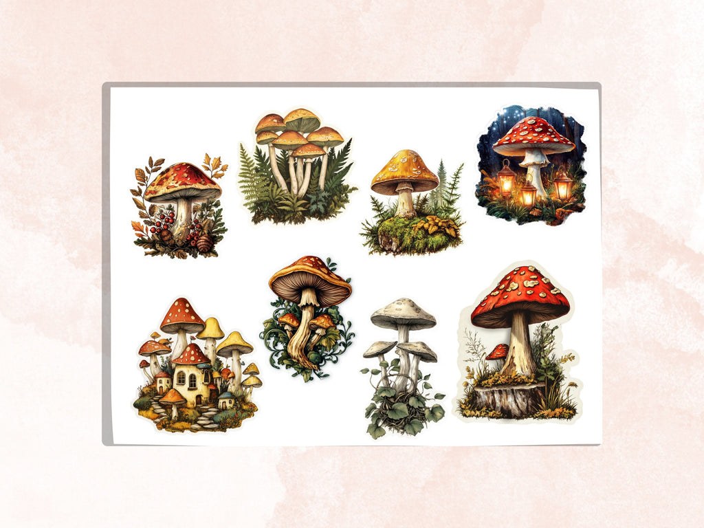 Magical Mushroom Fussy Cut Pages, Vintage Forest Mushroom Fussy Cut Ephemera Sheet, Woodland Journal Add On Kit, Fantasy Mixed Media Collage