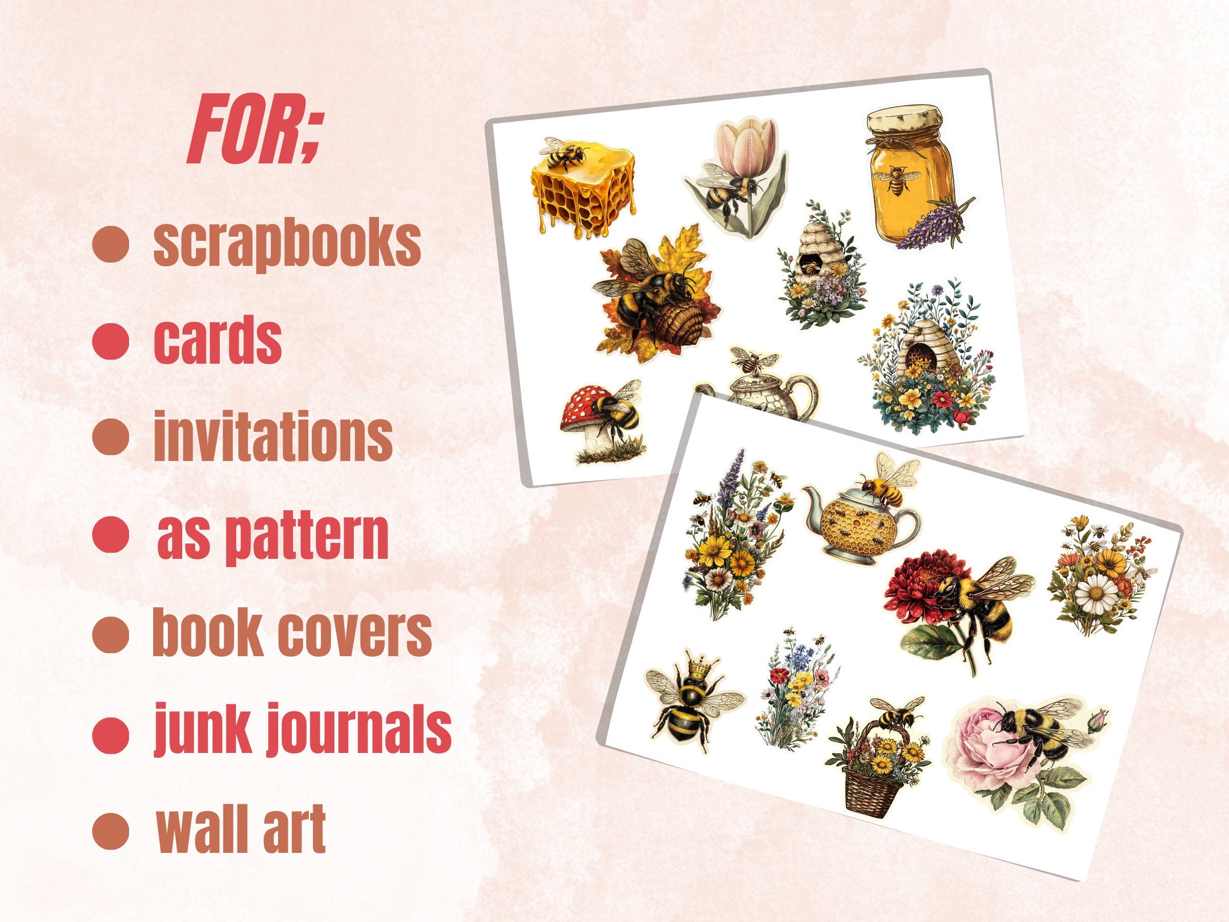 Honey Bee Fussy Cut Pages, Vintage Forest Bee Fussy Cut Ephemera Sheet, Beekeeping Journal Add On Kit, Fantasy Bee Mixed Media Collage