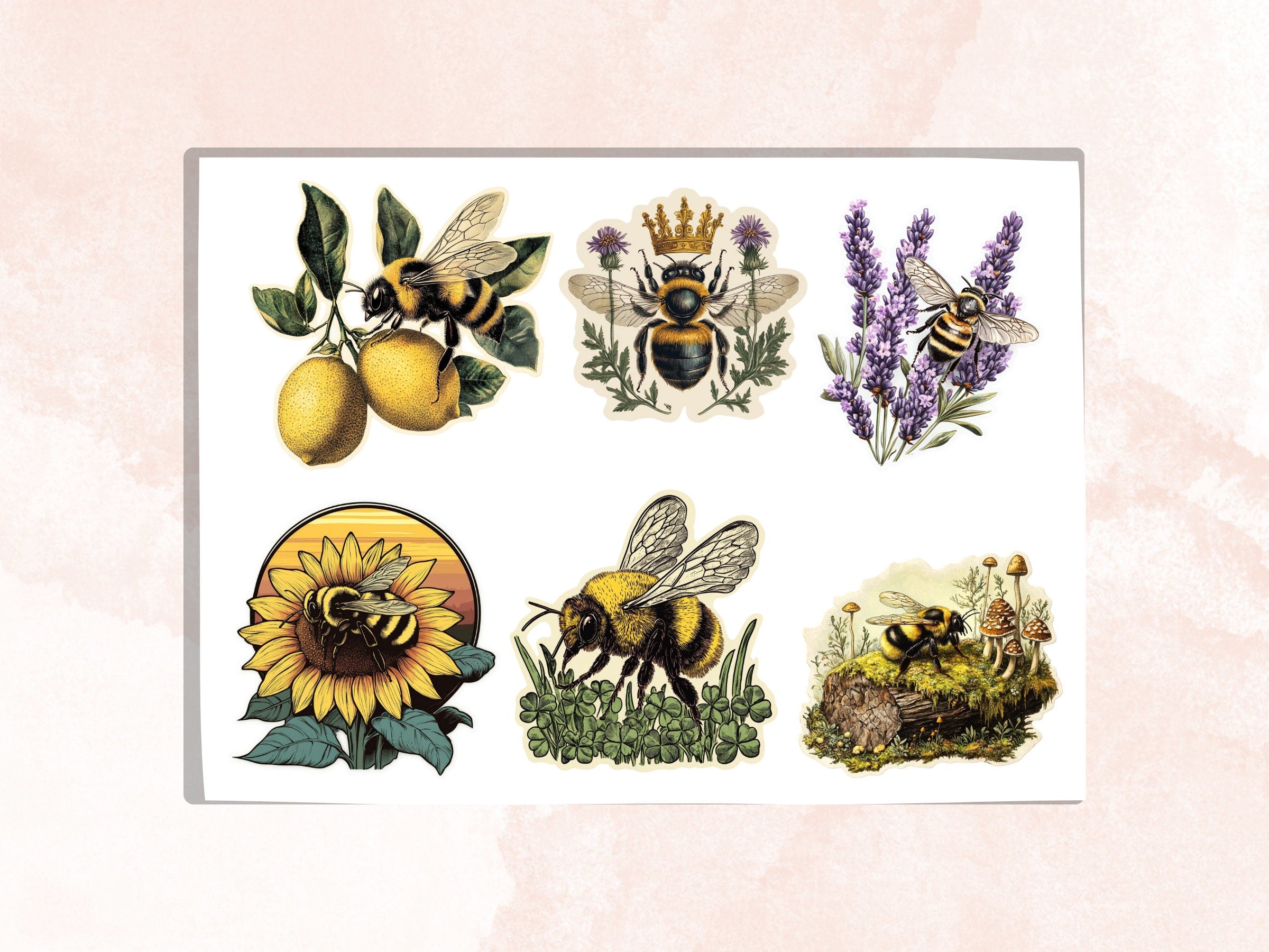 Honey Bee Fussy Cut Pages, Vintage Forest Bee Fussy Cut Ephemera Sheet, Beekeeping Journal Add On Kit, Fantasy Bee Mixed Media Collage