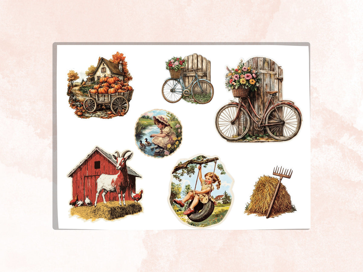 Cottage Life Fussy Cut Pages, Vintage Forest Farm Life Fussy Cut Ephemera Sheet, Cottagecore Journal Add On Kit, Fantasy Mixed Media Collage
