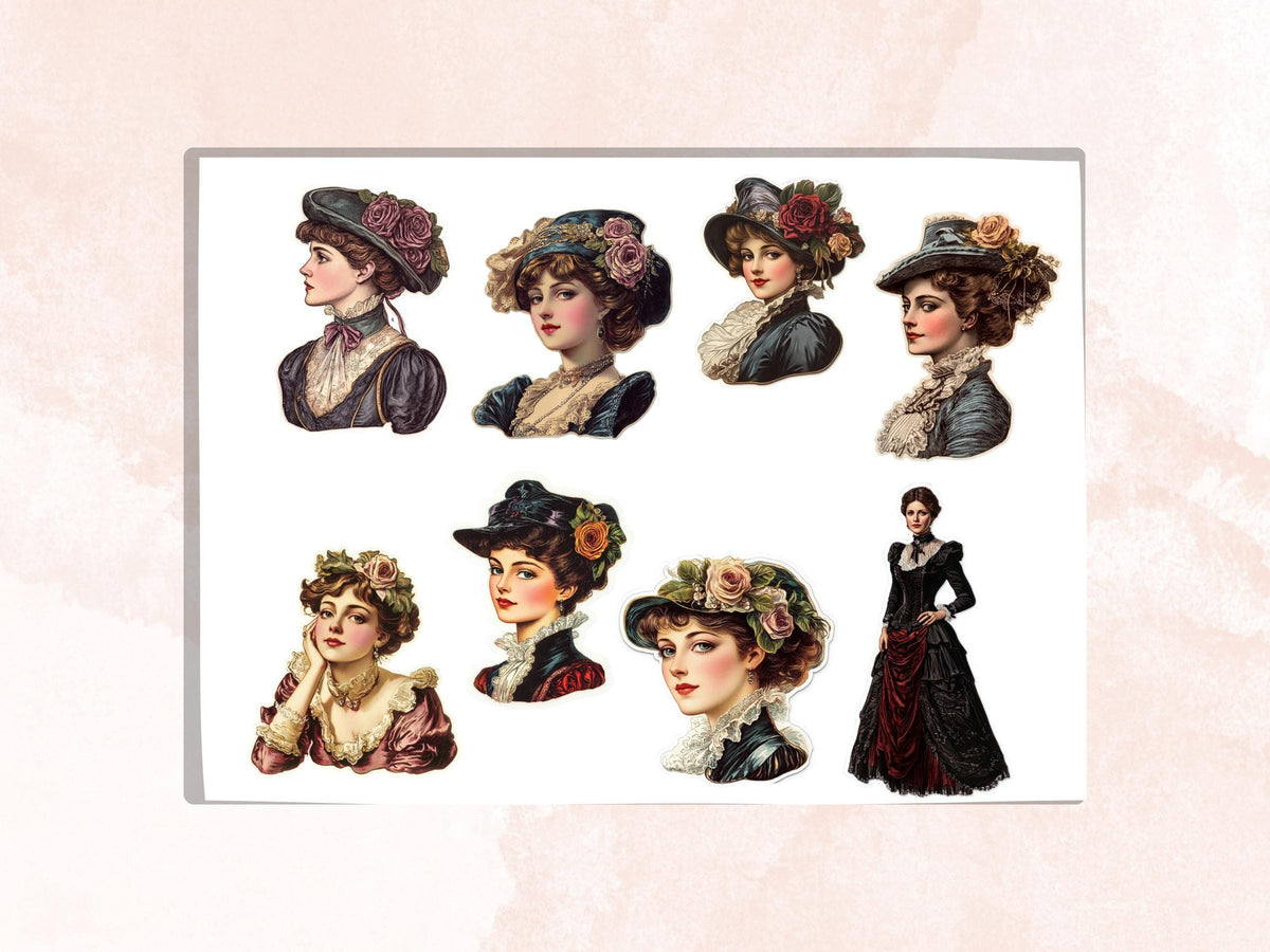 Victorian Ladies Fussy Cut Pages, Vintage Woman Fussy Cut Ephemera Sheet, Victorian Era Journal Add On Kit, Victorian Mixed Media Collage