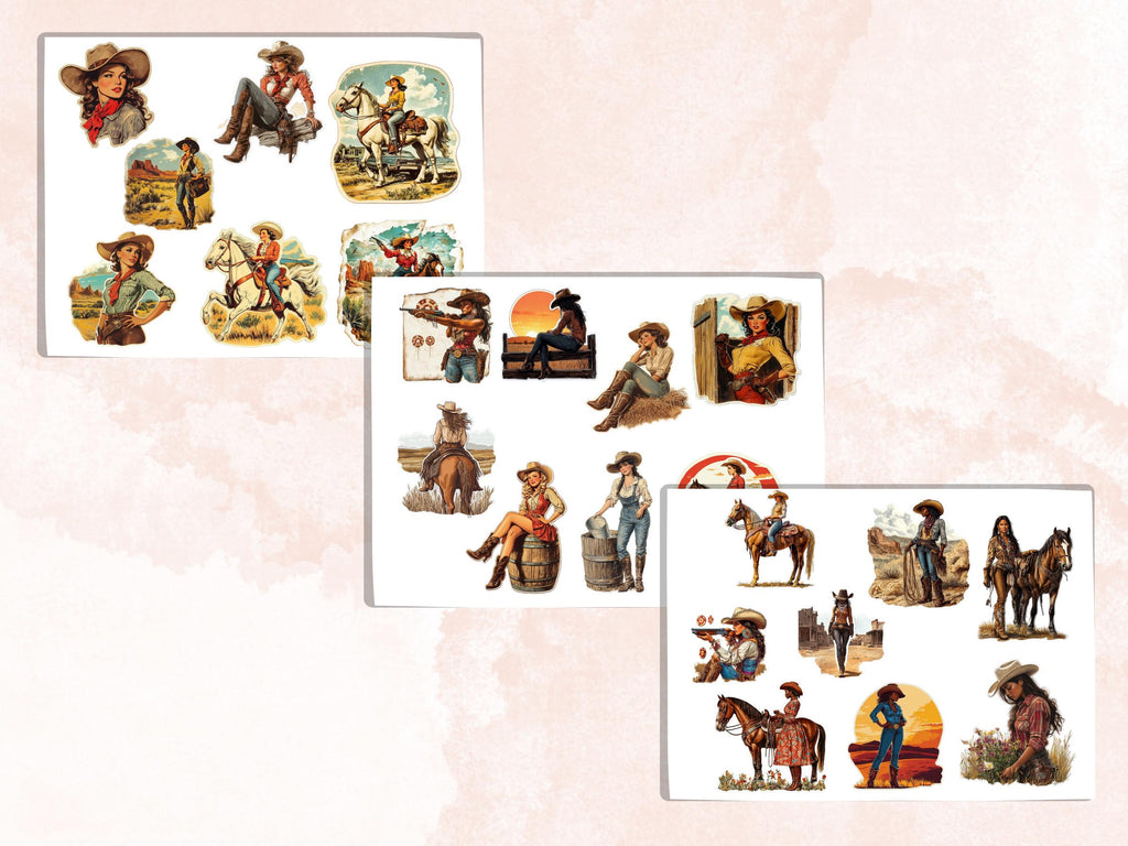 Western Cowgirl Fussy Cut Pages, Desert Girl Fussy Cut Ephemera Sheet, Wild West Retro Cowgirl Journal Add On Kit, Retro Mixed Media Collage