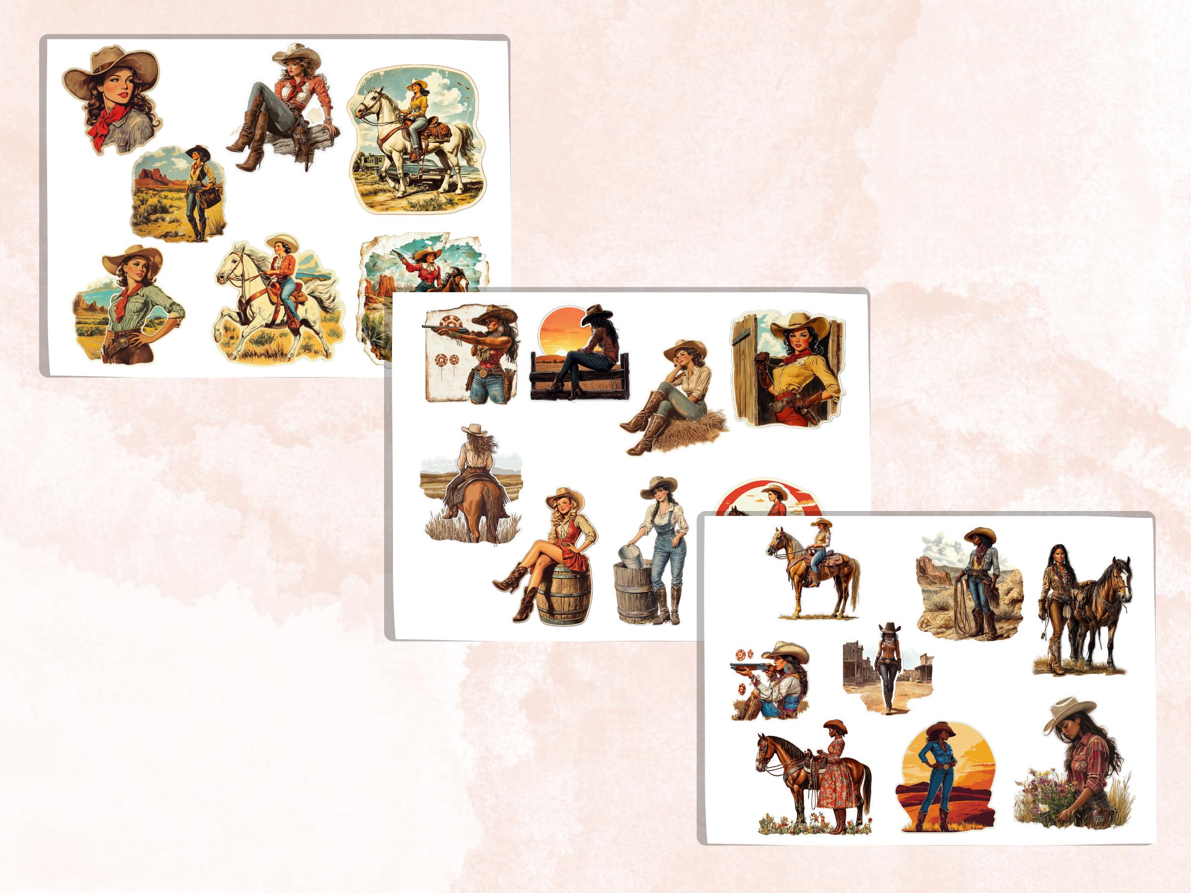 Western Cowgirl Fussy Cut Pages, Desert Girl Fussy Cut Ephemera Sheet, Wild West Retro Cowgirl Journal Add On Kit, Retro Mixed Media Collage