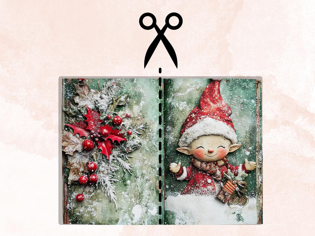 Whimsical Christmas Elf Junk Journal Kit, Elves Pages Ephemera, Xmas Collage Sheet,  Christmas Scrapbook Paper, Printable Vintage ATC Card
