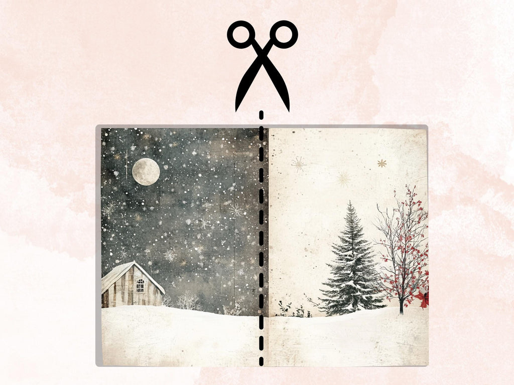 Boho Neutral Christmas Junk Journal Kit, Beige Noel Pages Ephemera, Mixed Media Collage Sheet, Xmas Scrapbook Paper, Christmas ATC Card