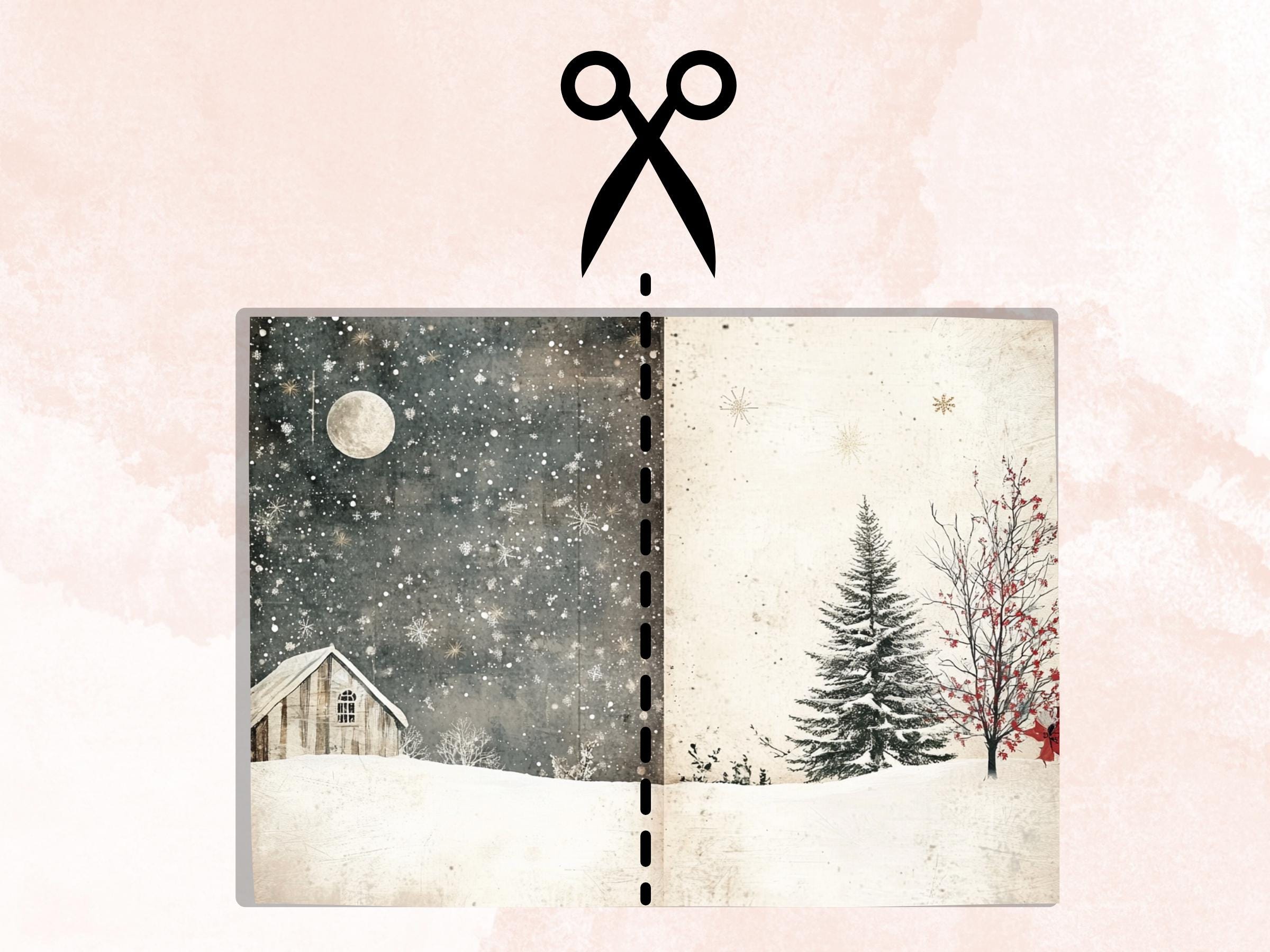 Boho Neutral Christmas Junk Journal Kit, Beige Noel Pages Ephemera, Mixed Media Collage Sheet, Xmas Scrapbook Paper, Christmas ATC Card