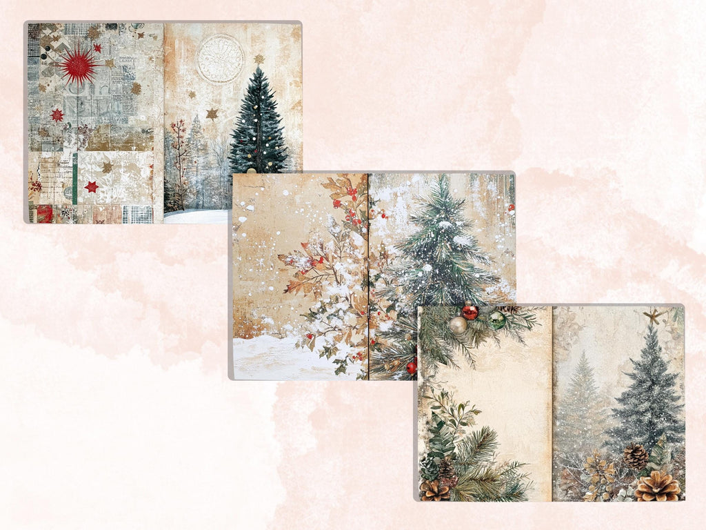 Boho Neutral Christmas Junk Journal Kit, Beige Noel Pages Ephemera, Mixed Media Collage Sheet, Xmas Scrapbook Paper, Christmas ATC Card