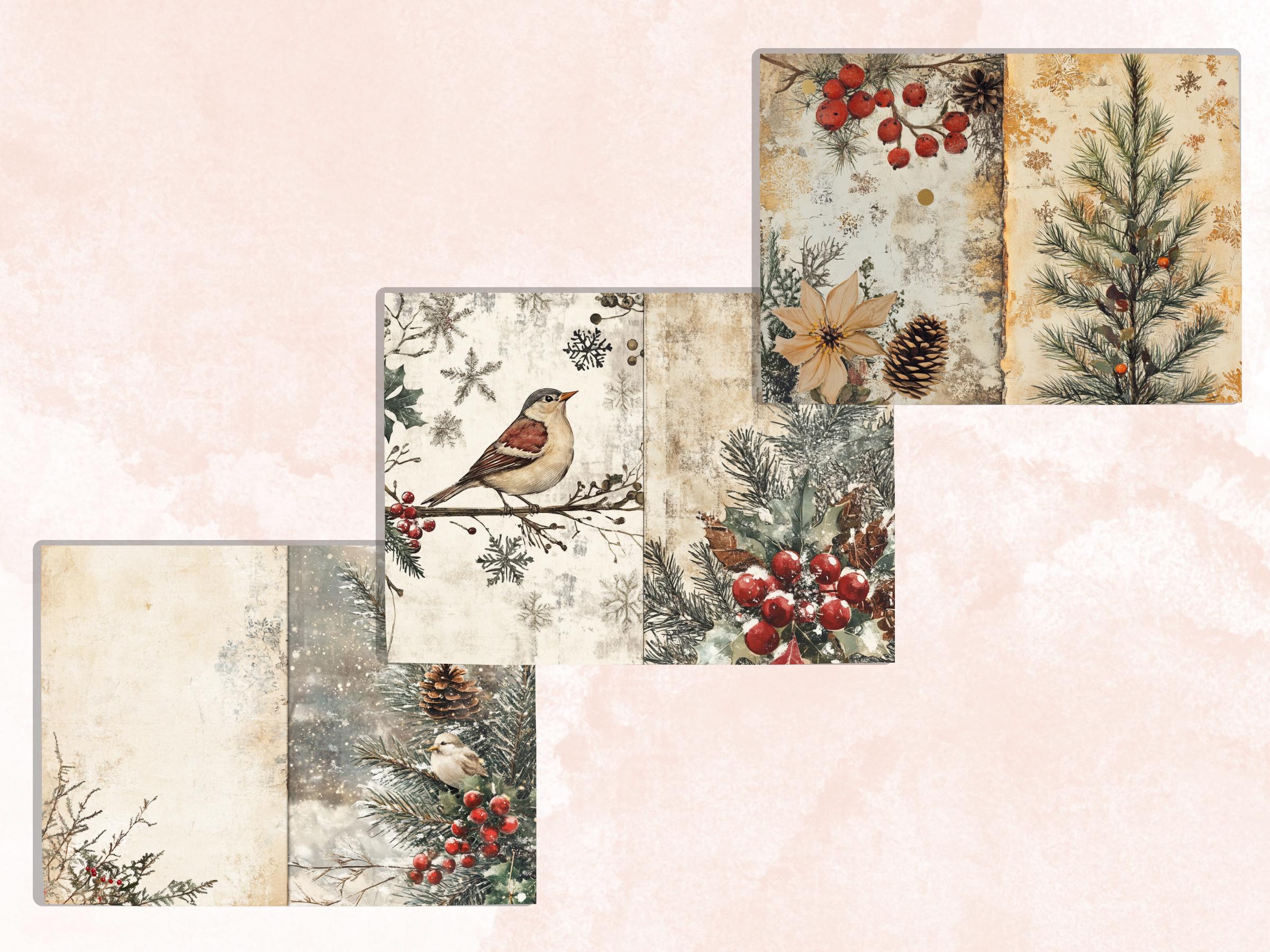 Boho Neutral Christmas Junk Journal Kit, Beige Noel Pages Ephemera, Mixed Media Collage Sheet, Xmas Scrapbook Paper, Christmas ATC Card