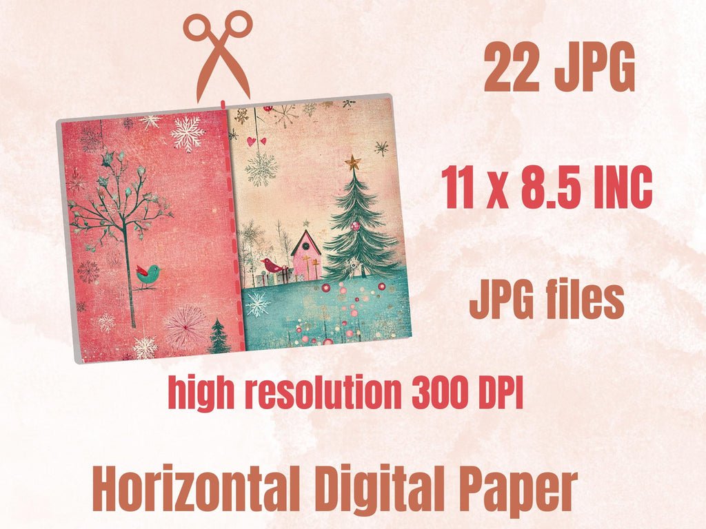 Pink Christmas Junk Journal Kit, Whimsical Noel Pages Ephemera, Mixed Media Collage Sheet, Xmas Scrapbook Paper, Pastel Christmas ATC Card