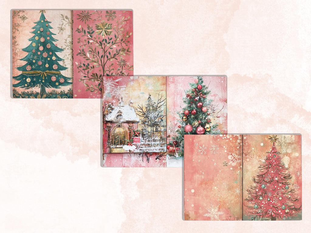 Pink Christmas Junk Journal Kit, Whimsical Noel Pages Ephemera, Mixed Media Collage Sheet, Xmas Scrapbook Paper, Pastel Christmas ATC Card