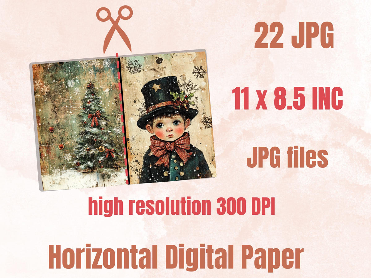 Christmas Little Boy Junk Journal Kit, Winter Noel Kids Pages Ephemera, Mixed Media Collage Sheet, Xmas Scrapbook Paper, Christmas ATC Card