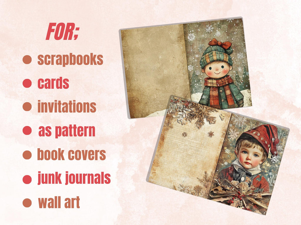 Christmas Little Boy Junk Journal Kit, Winter Noel Kids Pages Ephemera, Mixed Media Collage Sheet, Xmas Scrapbook Paper, Christmas ATC Card