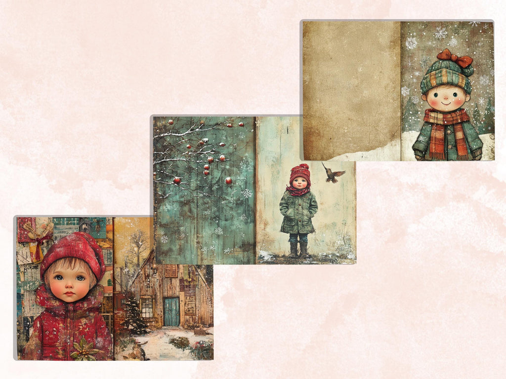 Christmas Little Boy Junk Journal Kit, Winter Noel Kids Pages Ephemera, Mixed Media Collage Sheet, Xmas Scrapbook Paper, Christmas ATC Card