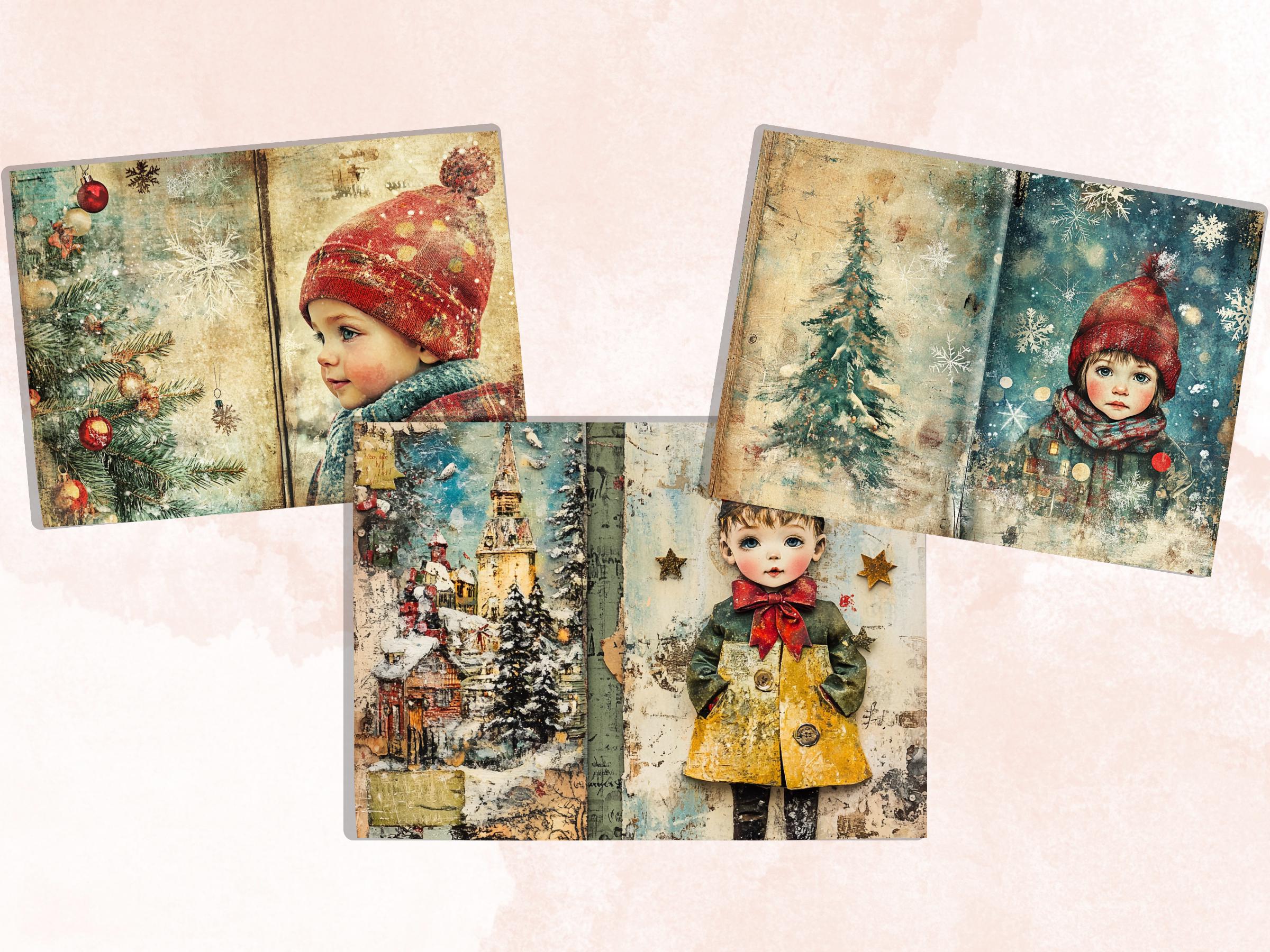 Christmas Little Boy Junk Journal Kit, Winter Noel Kids Pages Ephemera, Mixed Media Collage Sheet, Xmas Scrapbook Paper, Christmas ATC Card
