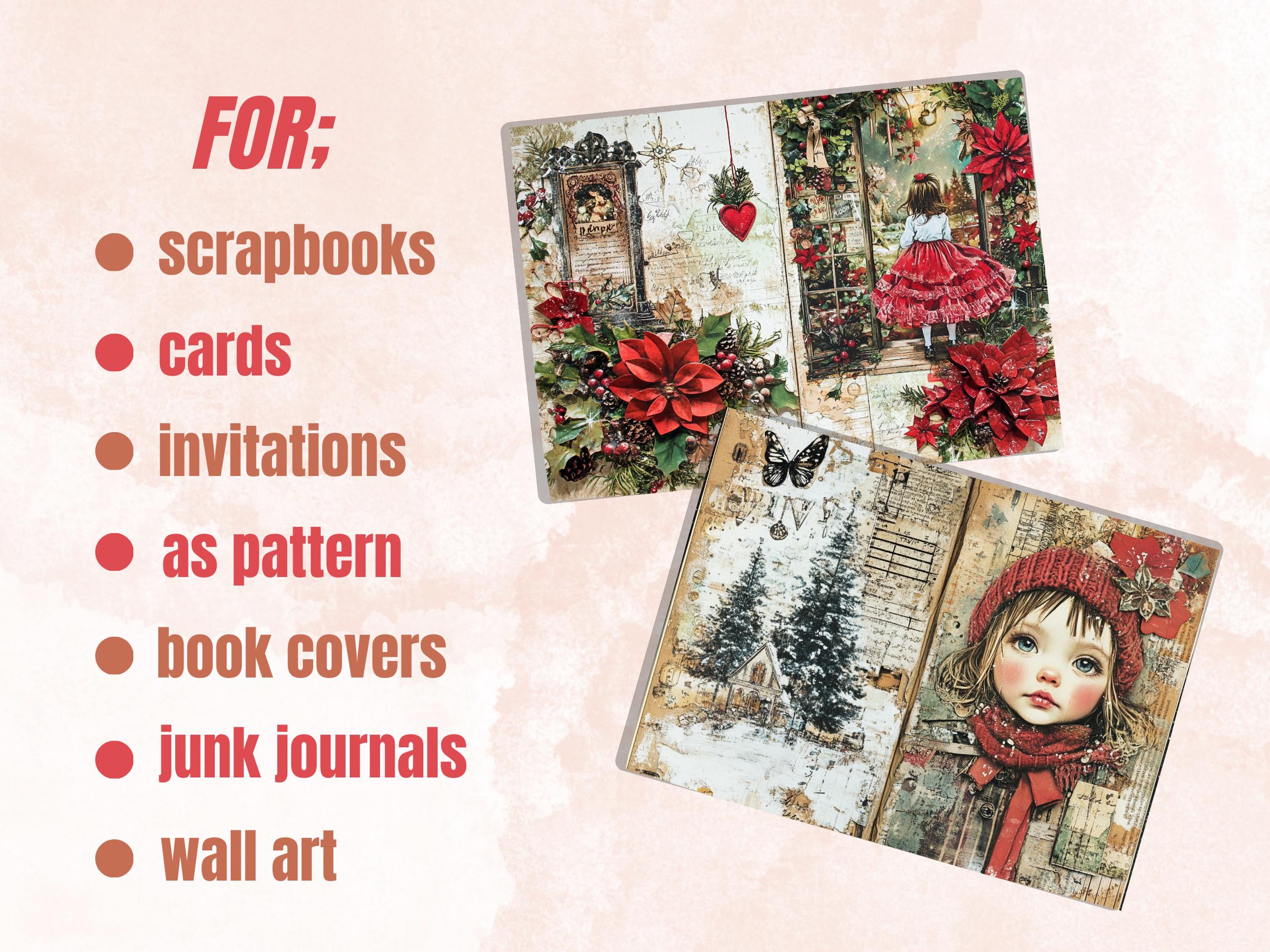 Christmas Little Girl Junk Journal Kit, Winter Noel Kids Pages Ephemera, Mixed Media Collage Sheet, Xmas Scrapbook Paper, Christmas ATC Card