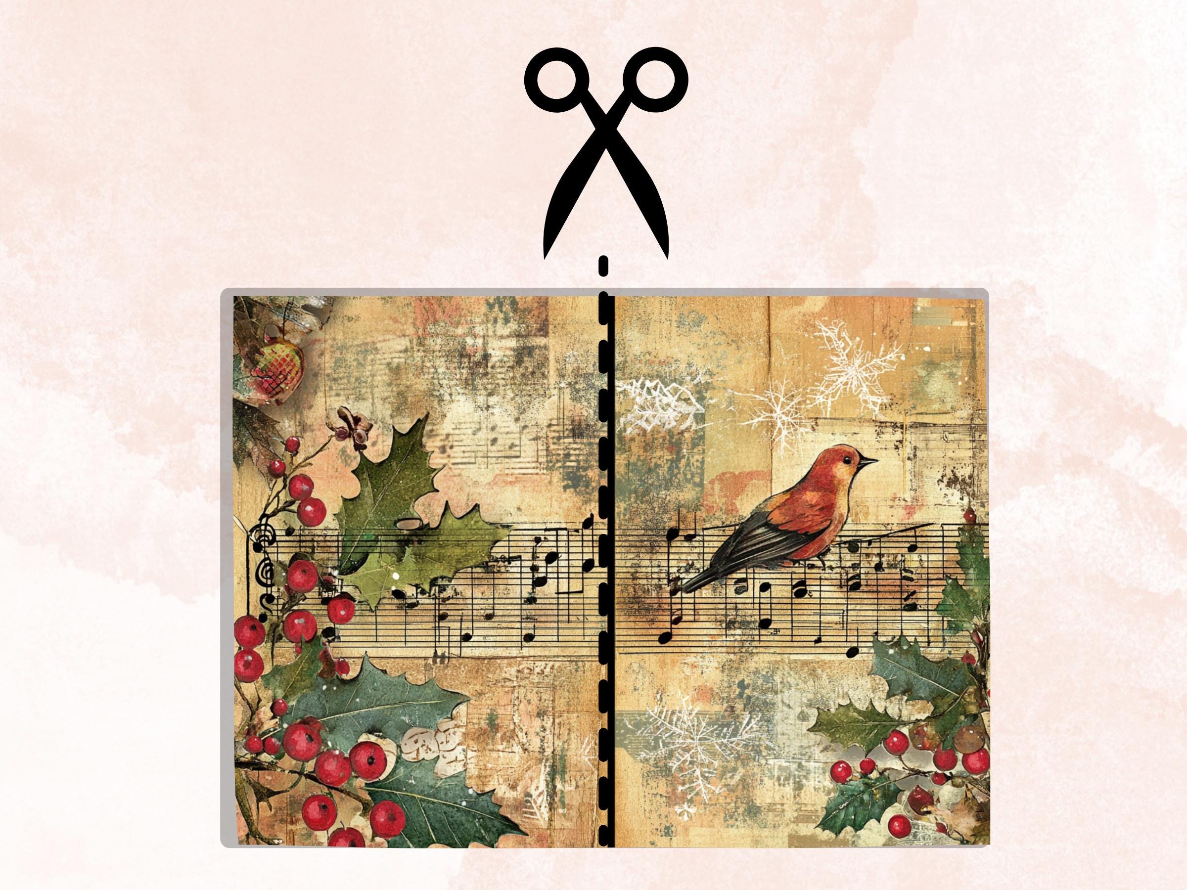 Christmas Sheet Music Junk Journal Kit, Noel Music Notes Pages Ephemera, Mixed Media Collage Sheet, Xmas Scrapbook Paper, Christmas ATC Card
