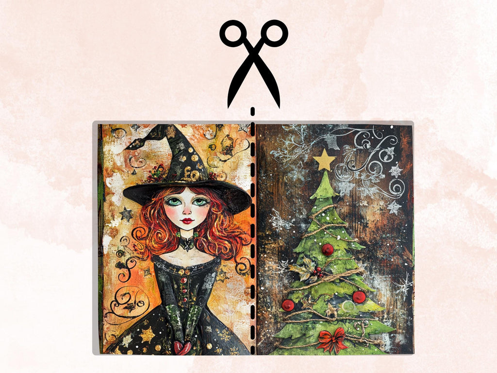 Christmas Witch Junk Journal Kit, Gothic Noel Witchcraft Pages Ephemera, Mixed Media Collage Sheet, Xmas Scrapbook Paper, Christmas ATC Card