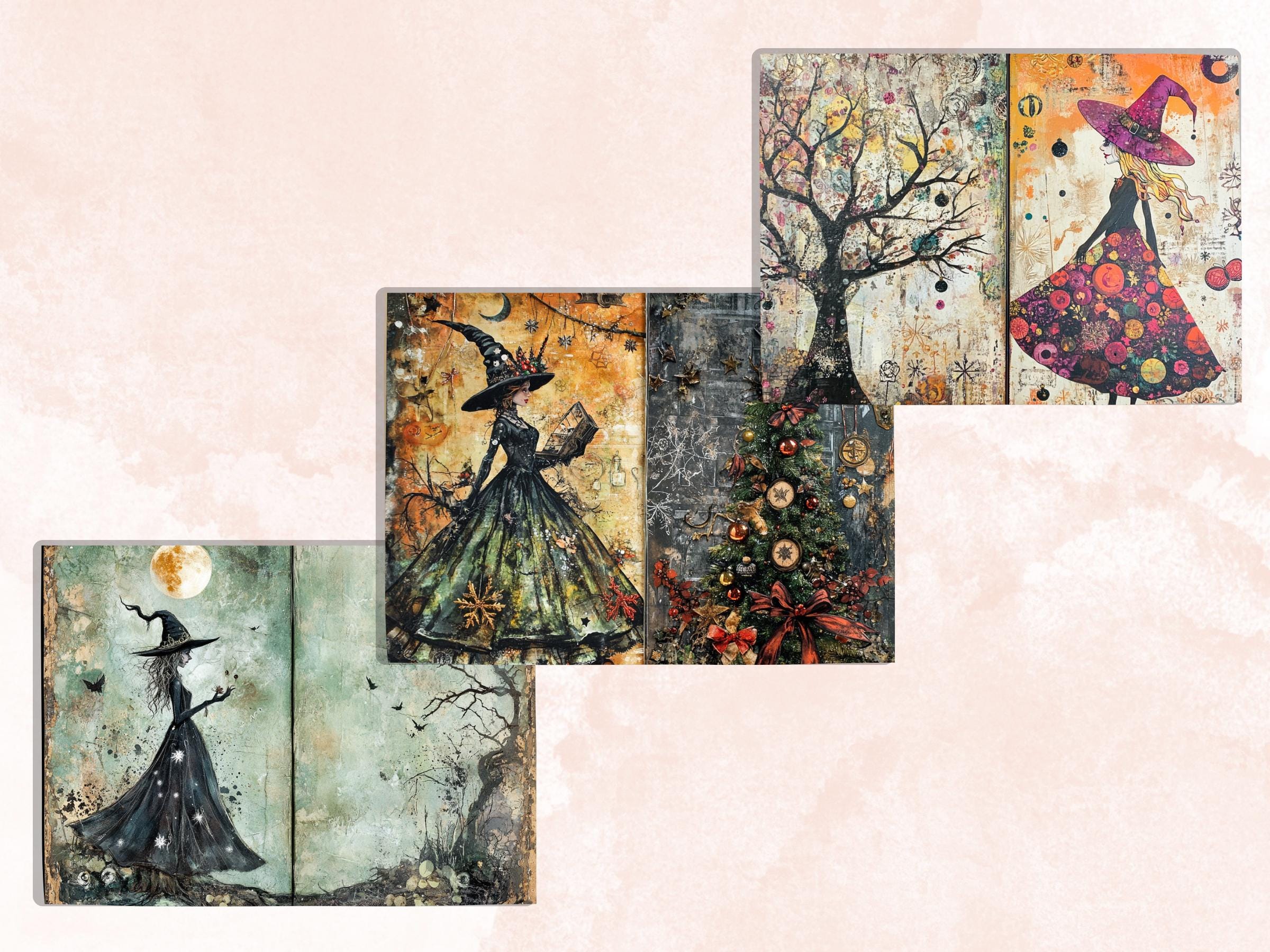 Christmas Witch Junk Journal Kit, Gothic Noel Witchcraft Pages Ephemera, Mixed Media Collage Sheet, Xmas Scrapbook Paper, Christmas ATC Card