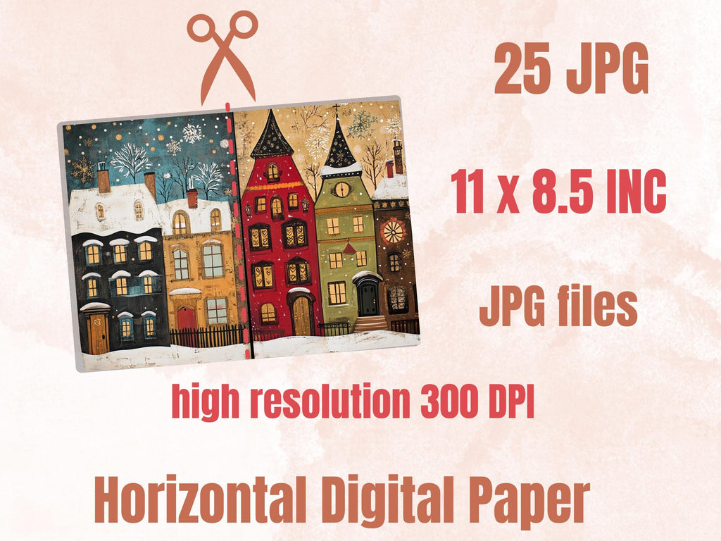 Christmas Houses Junk Journal Kit, Quirky Noel Houses Ephemera, Mixed Media Collage Sheet, Xmas Scrapbook Paper, Winter Christmas ATC Card