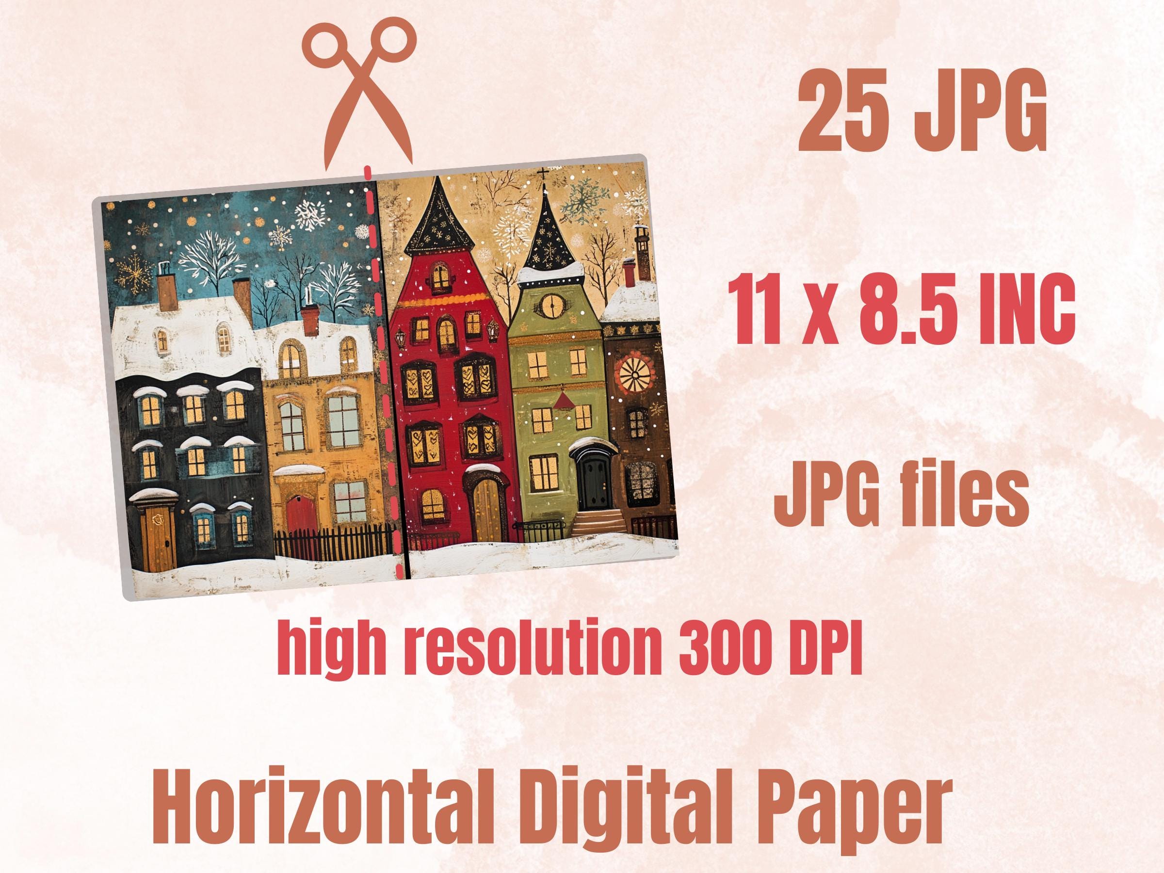 Christmas Houses Junk Journal Kit, Quirky Noel Houses Ephemera, Mixed Media Collage Sheet, Xmas Scrapbook Paper, Winter Christmas ATC Card