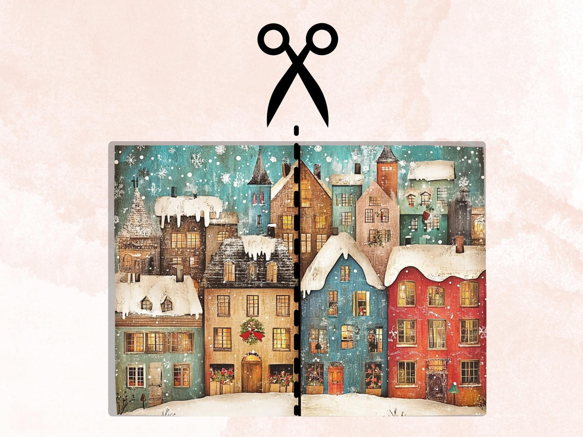 Christmas Houses Junk Journal Kit, Quirky Noel Houses Ephemera, Mixed Media Collage Sheet, Xmas Scrapbook Paper, Winter Christmas ATC Card