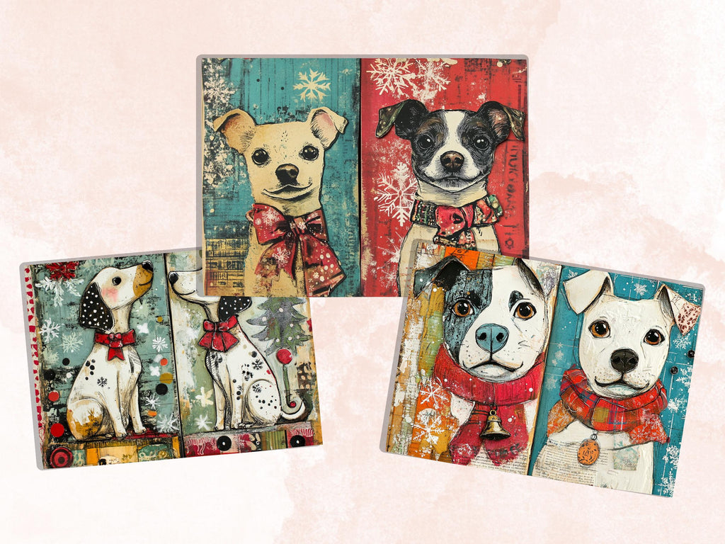 Whimsical Christmas Dog Junk Journal Kit, Winter Noel Ephemera, Mixed Media Collage Sheet, Xmas Scrapbook Paper, Cute Christmas ATC Card