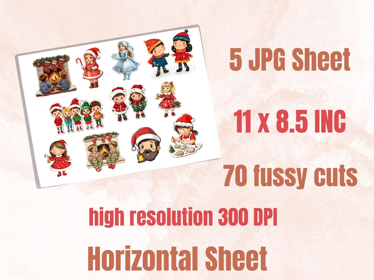 Christmas Kids Fussy Cut Pages, Whimsical Xmas Holiday Fussy Cut Ephemera Sheet, Christmas Journal Add On Kit, Xmas Mixed Media Collage
