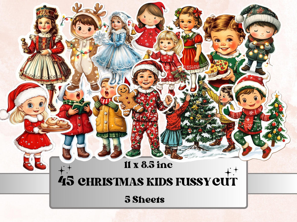 Christmas Kids Fussy Cut Pages, Whimsical Xmas Holiday Fussy Cut Ephemera Sheet, Christmas Journal Add On Kit, Xmas Mixed Media Collage