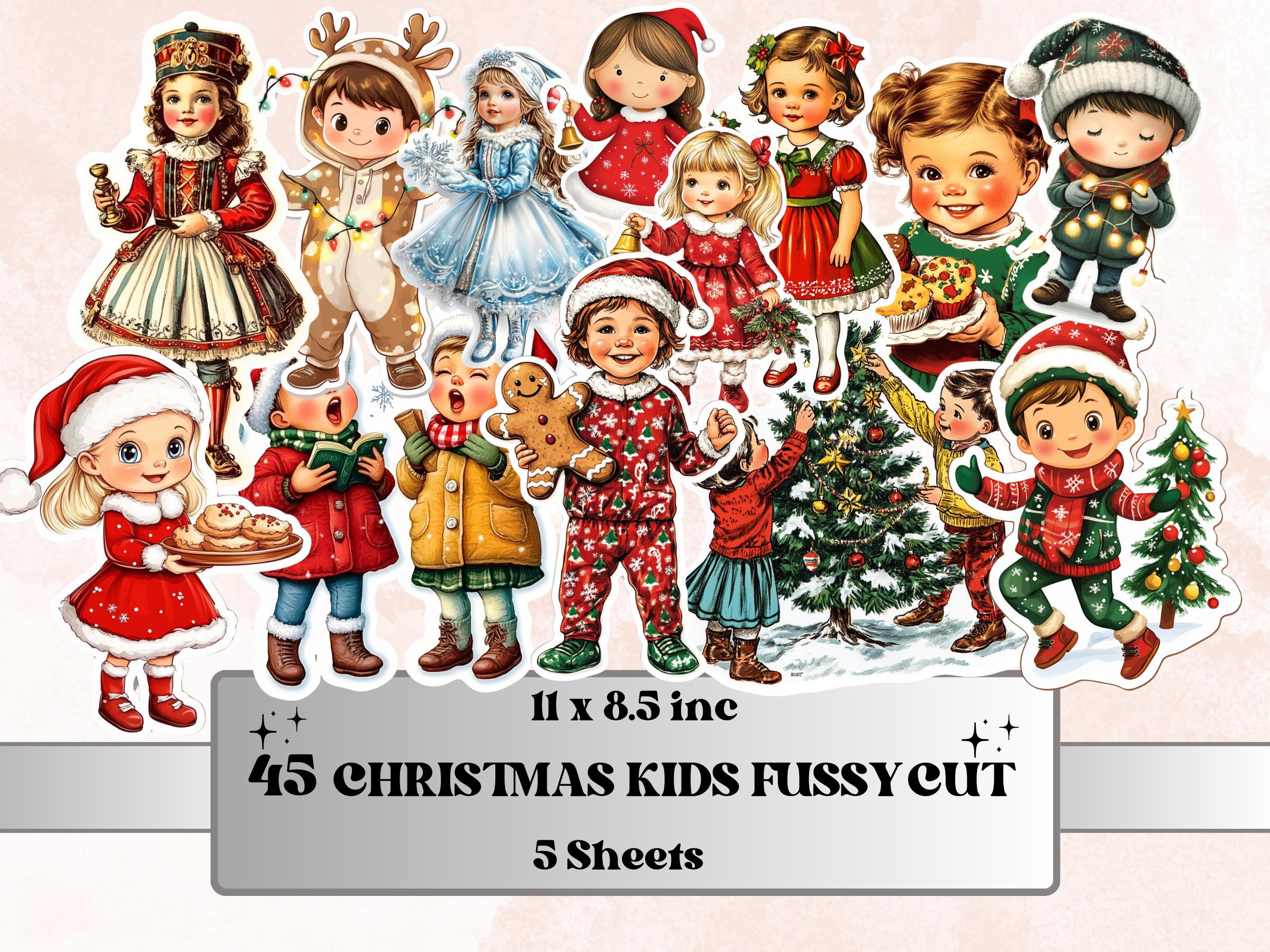 Christmas Kids Fussy Cut Pages, Whimsical Xmas Holiday Fussy Cut Ephemera Sheet, Christmas Journal Add On Kit, Xmas Mixed Media Collage