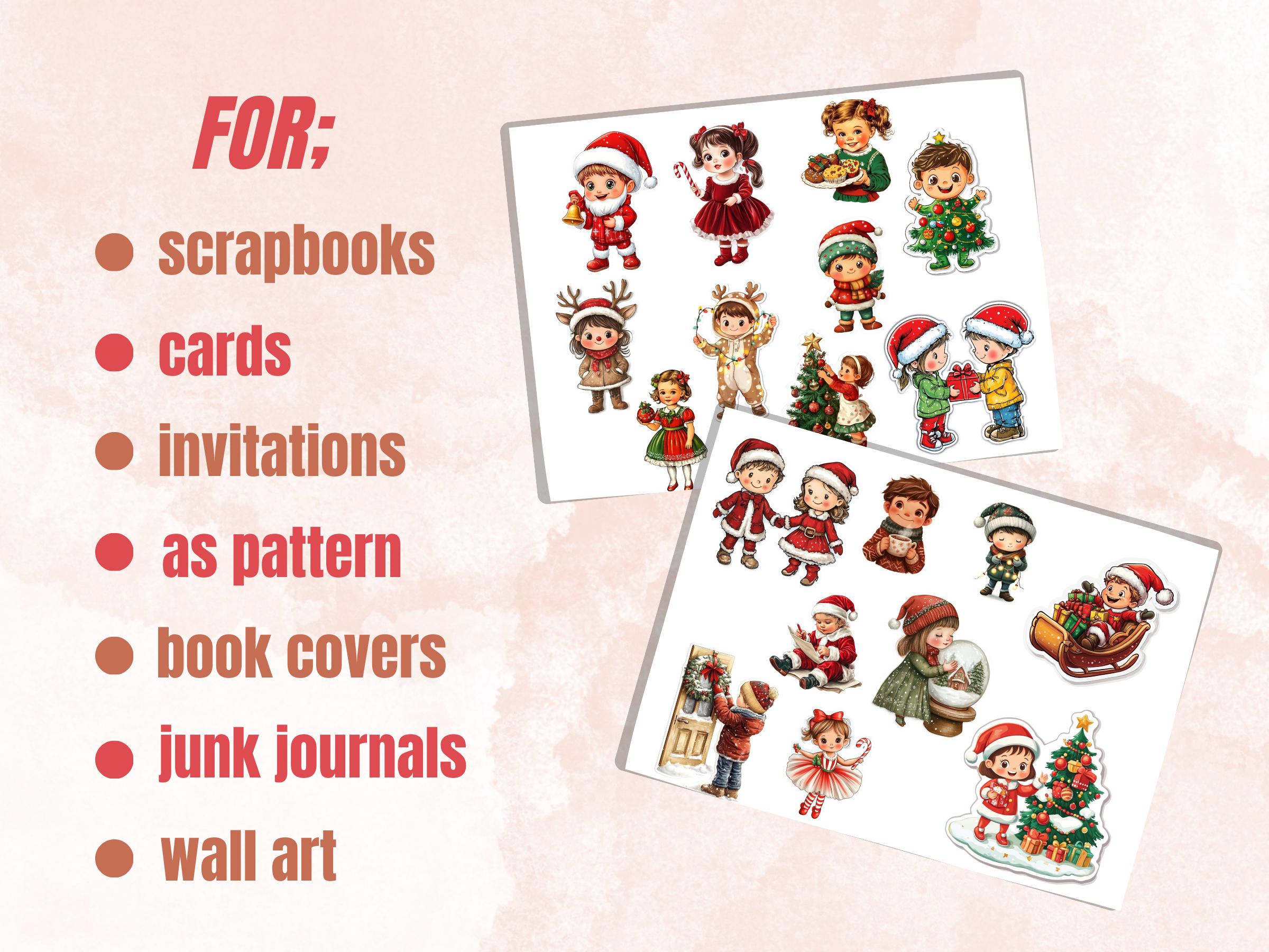 Christmas Kids Fussy Cut Pages, Whimsical Xmas Holiday Fussy Cut Ephemera Sheet, Christmas Journal Add On Kit, Xmas Mixed Media Collage