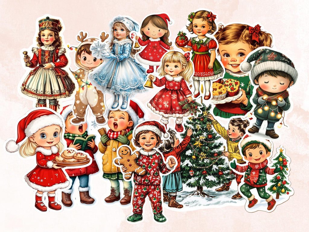 Christmas Kids Fussy Cut Pages, Whimsical Xmas Holiday Fussy Cut Ephemera Sheet, Christmas Journal Add On Kit, Xmas Mixed Media Collage