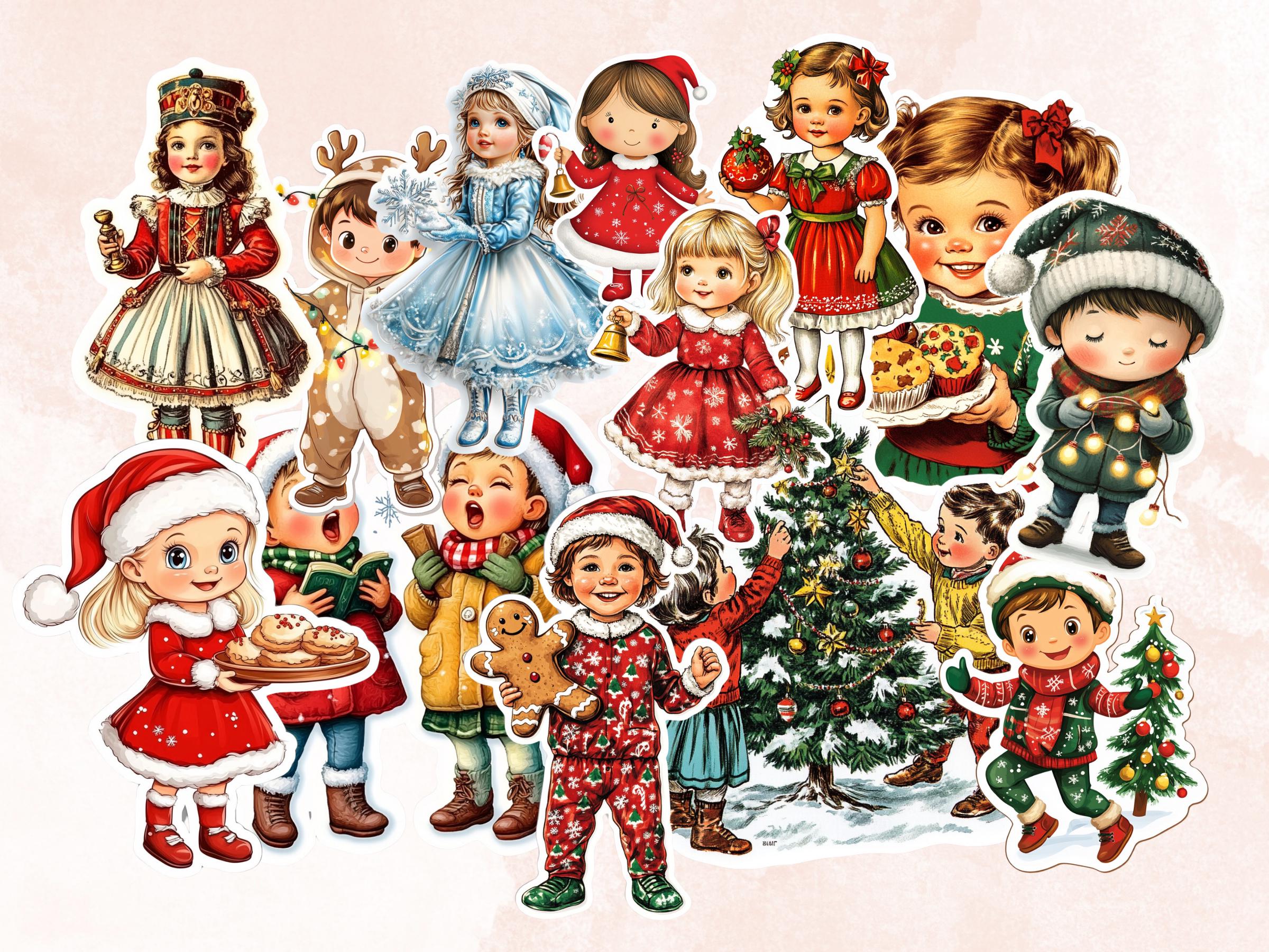 Christmas Kids Fussy Cut Pages, Whimsical Xmas Holiday Fussy Cut Ephemera Sheet, Christmas Journal Add On Kit, Xmas Mixed Media Collage