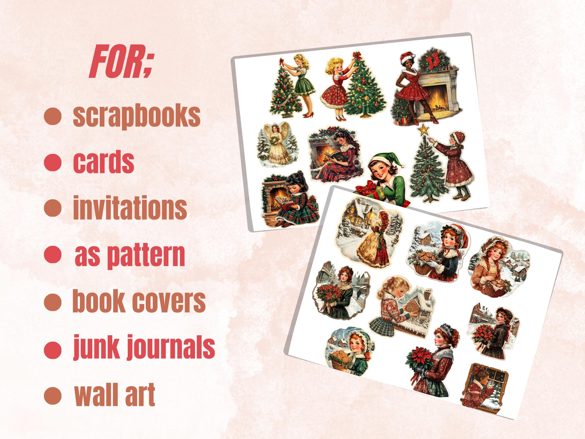 Christmas Girls Fussy Cut Pages, Whimsical Xmas Holiday Fussy Cut Ephemera Sheet, Christmas Journal Add On Kit, Xmas Mixed Media Collage