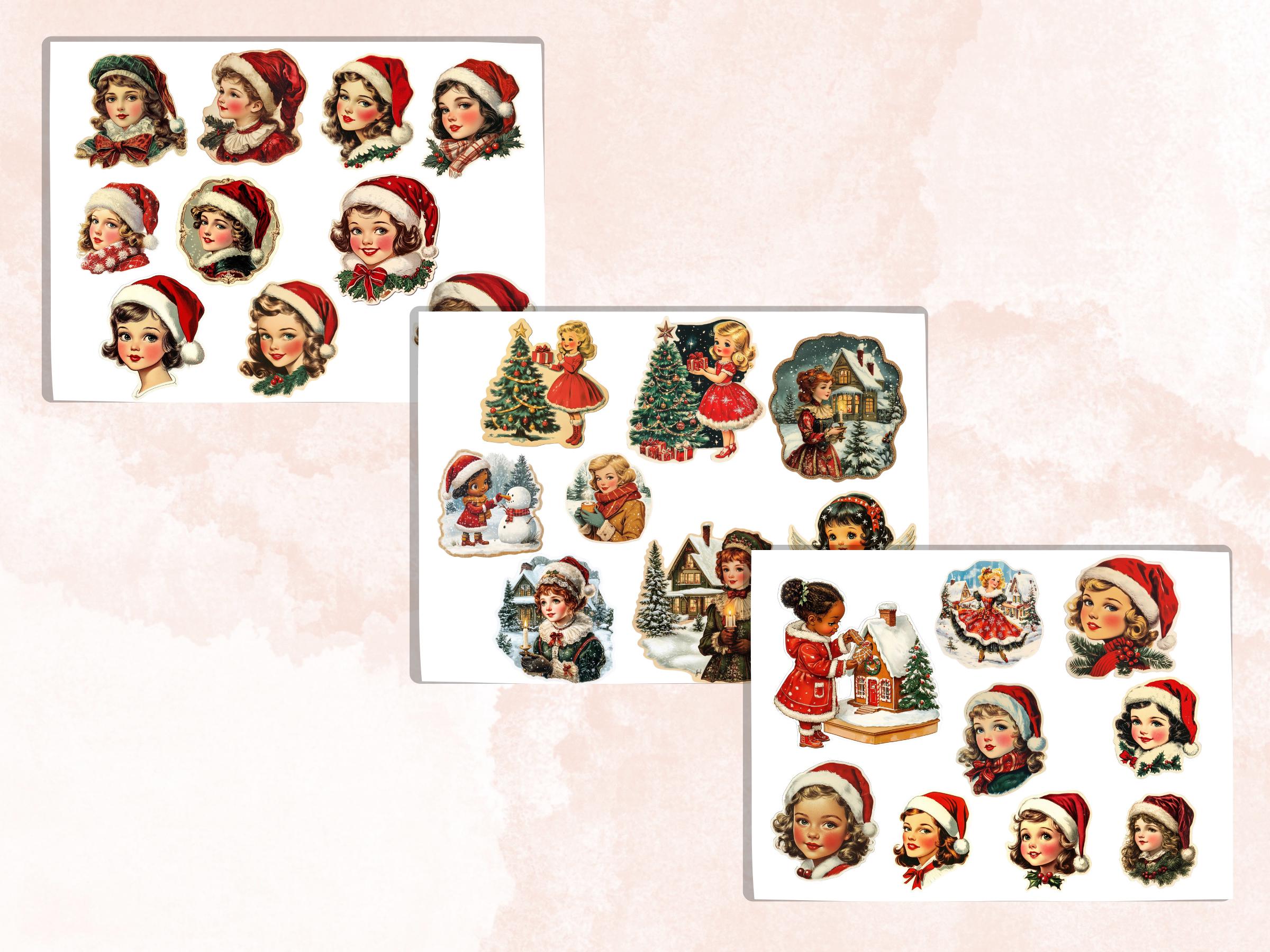 Christmas Girls Fussy Cut Pages, Whimsical Xmas Holiday Fussy Cut Ephemera Sheet, Christmas Journal Add On Kit, Xmas Mixed Media Collage