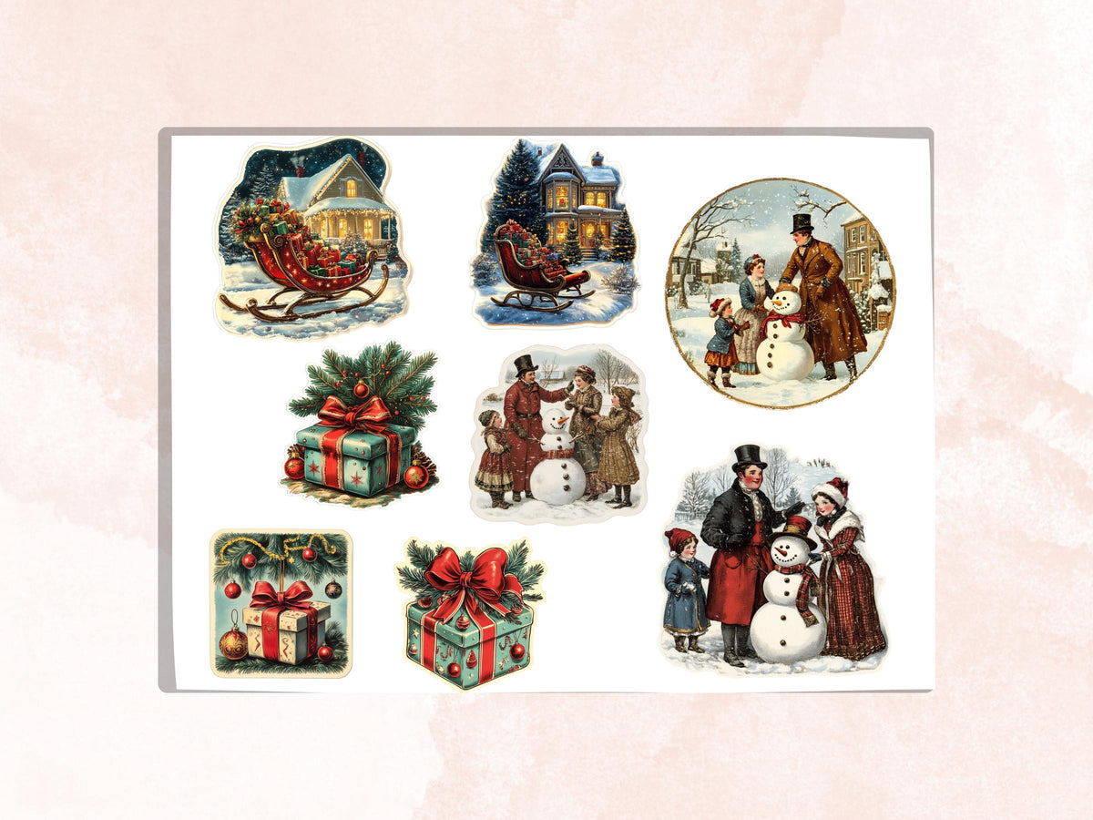 Vintage Christmas Fussy Cut Pages, Whimsical Xmas Holiday Fussy Cut Ephemera Sheet, Christmas Journal Add On Kit, Xmas Mixed Media Collage
