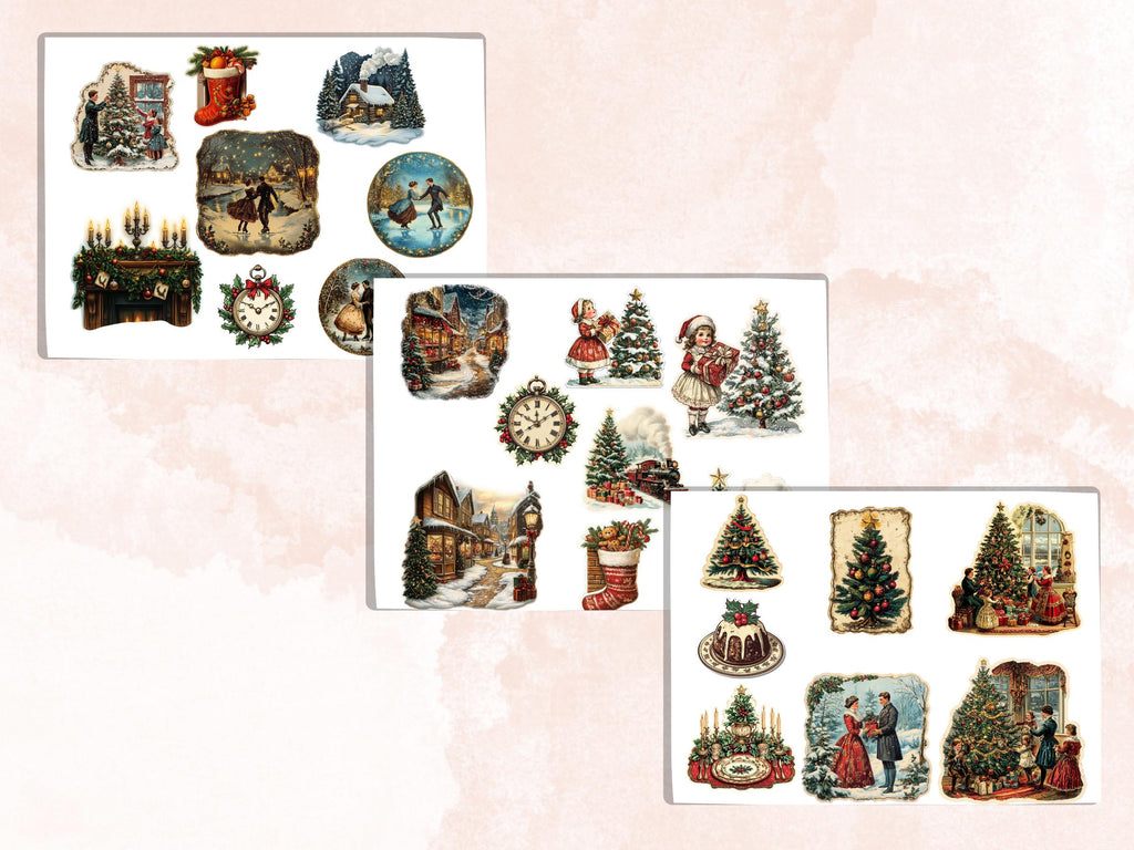 Vintage Christmas Fussy Cut Pages, Whimsical Xmas Holiday Fussy Cut Ephemera Sheet, Christmas Journal Add On Kit, Xmas Mixed Media Collage