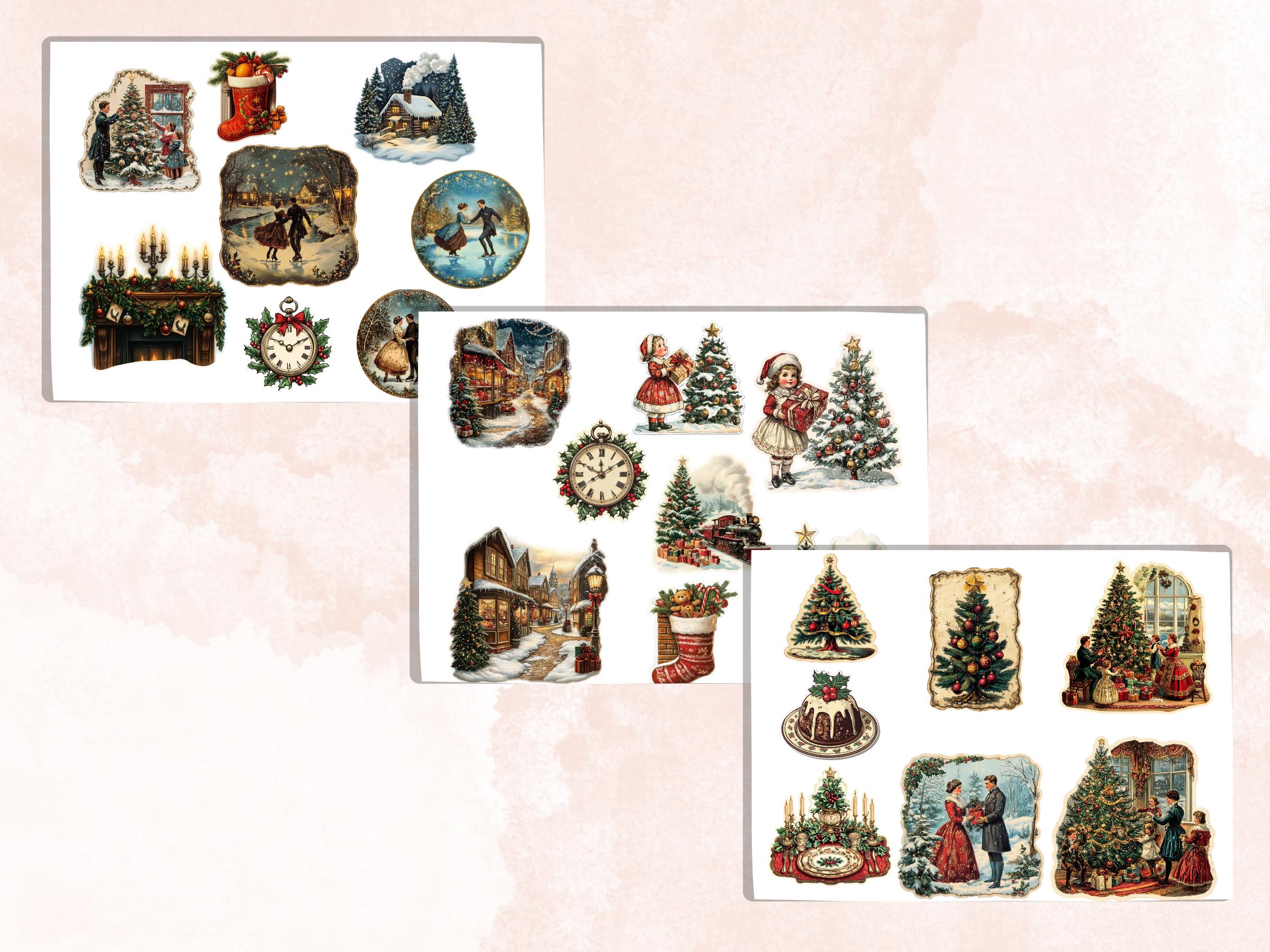 Vintage Christmas Fussy Cut Pages, Whimsical Xmas Holiday Fussy Cut Ephemera Sheet, Christmas Journal Add On Kit, Xmas Mixed Media Collage