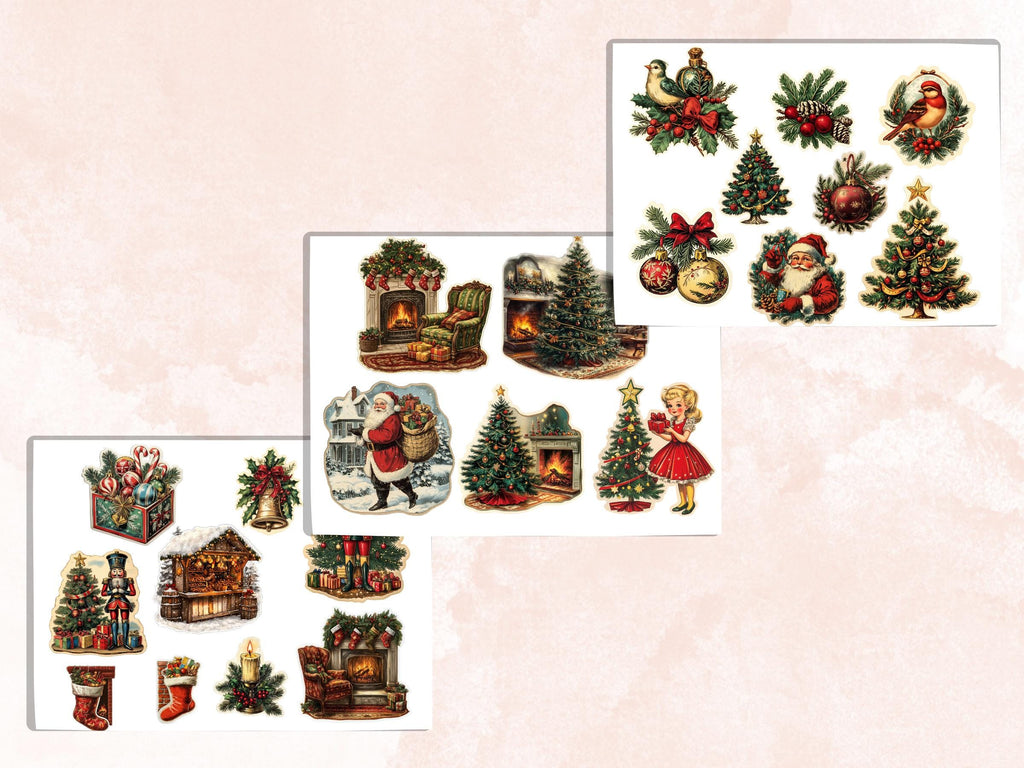 Vintage Christmas Fussy Cut Pages, Whimsical Xmas Holiday Fussy Cut Ephemera Sheet, Christmas Journal Add On Kit, Xmas Mixed Media Collage