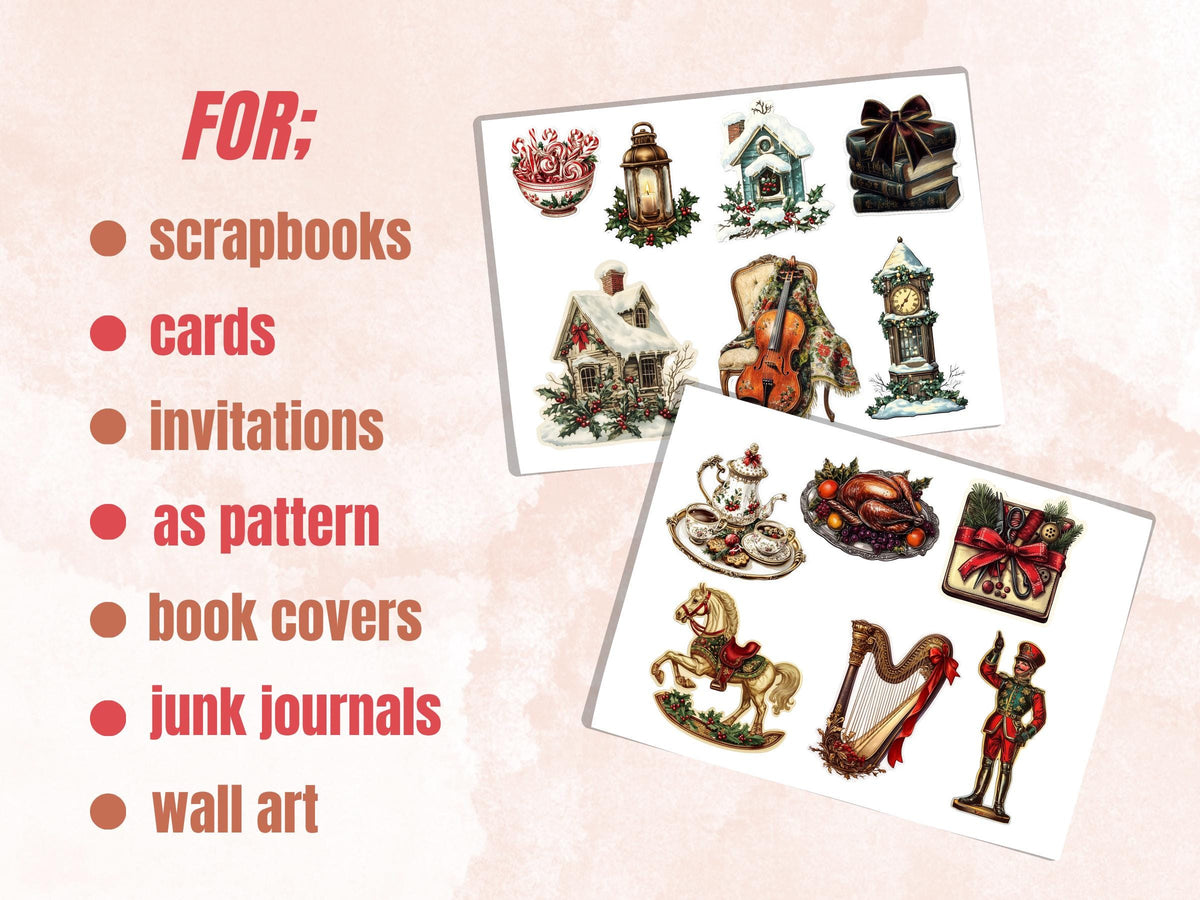 Victorian Christmas Fussy Cut Pages, Whimsical Xmas Holiday Fussy Cut Ephemera Sheet, Christmas Journal Add On Kit, Xmas Mixed Media Collage