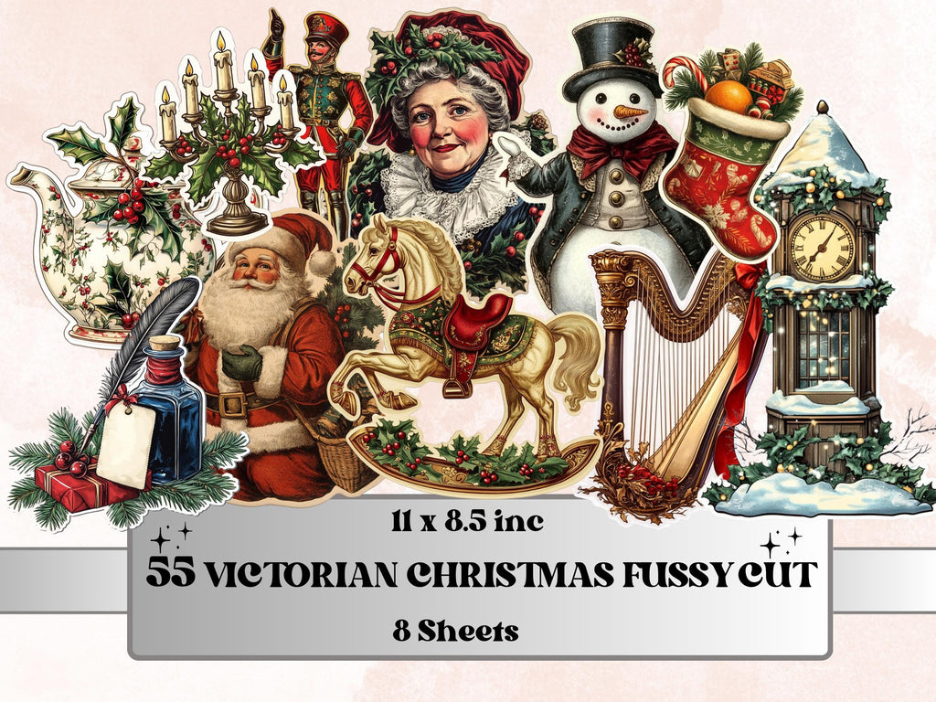 Victorian Christmas Fussy Cut Pages, Whimsical Xmas Holiday Fussy Cut Ephemera Sheet, Christmas Journal Add On Kit, Xmas Mixed Media Collage