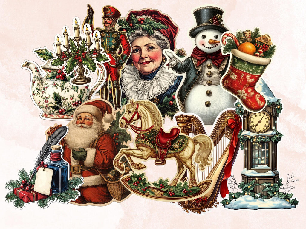 Victorian Christmas Fussy Cut Pages, Whimsical Xmas Holiday Fussy Cut Ephemera Sheet, Christmas Journal Add On Kit, Xmas Mixed Media Collage