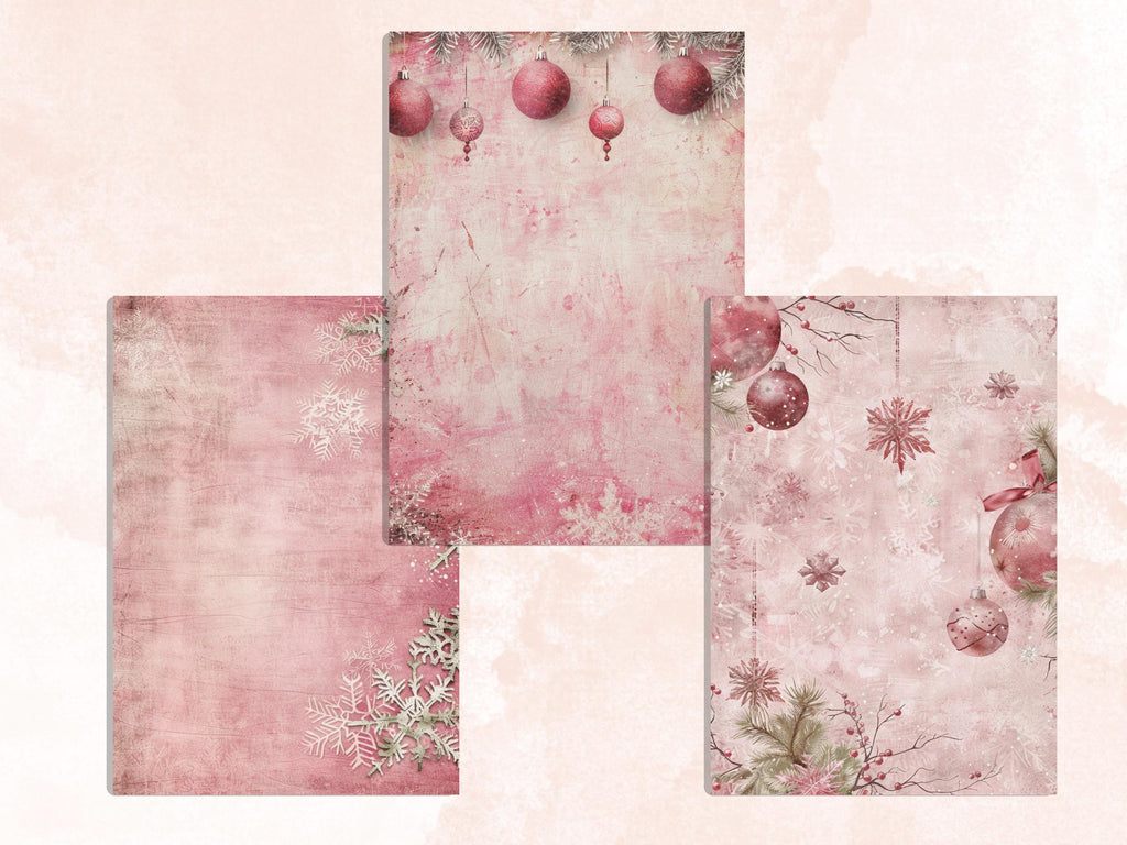 Printable Pink Christmas Digital Journal Paper, Mixed Media Christmas Collage, Pink Xmas Noel Pages, Download Junk Journal, Scrapbooking