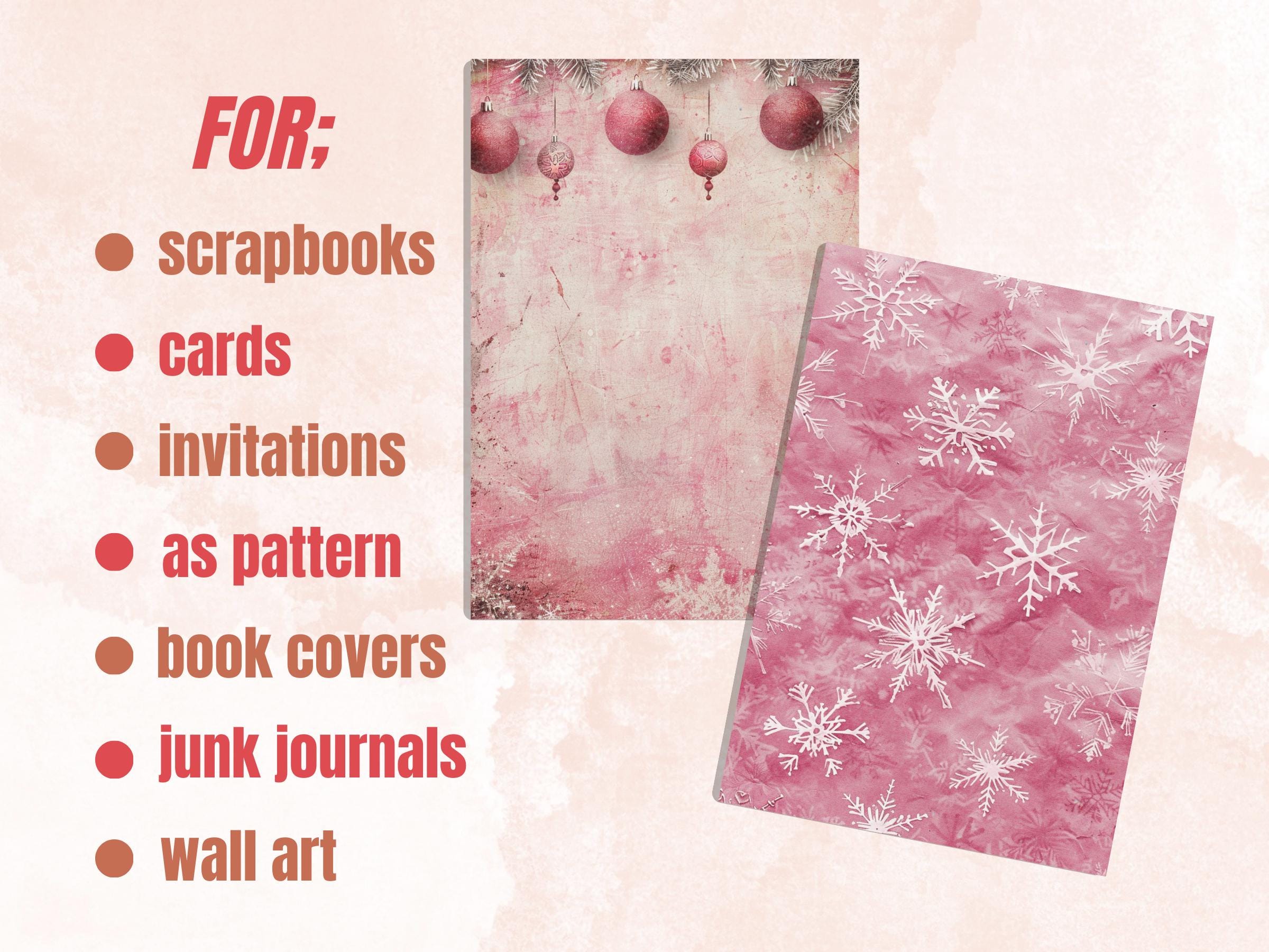Printable Pink Christmas Digital Journal Paper, Mixed Media Christmas Collage, Pink Xmas Noel Pages, Download Junk Journal, Scrapbooking