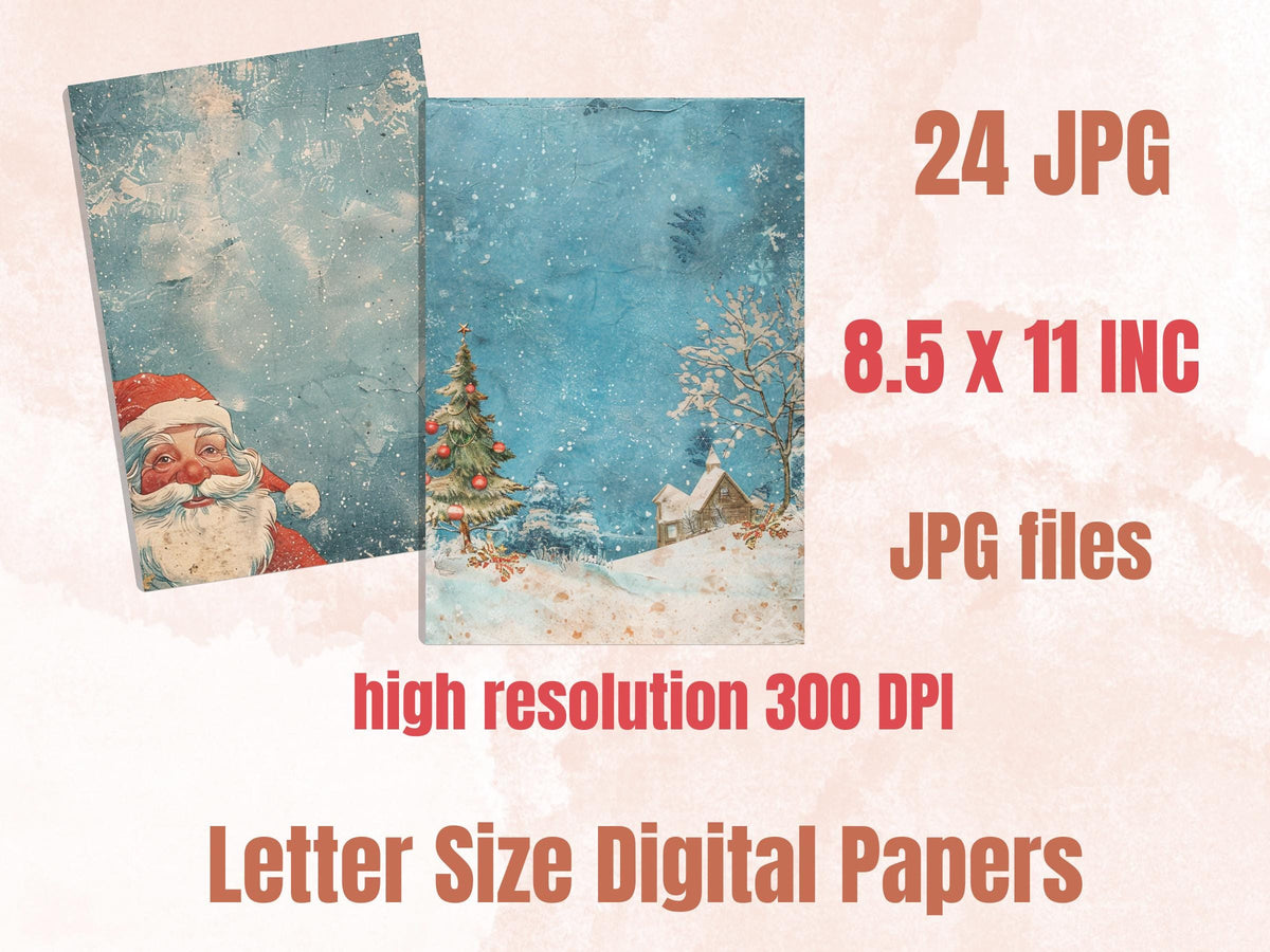 Printable Blue Christmas Digital Journal Paper, Mixed Media Christmas Collage, Blue Xmas Noel Pages, Download Junk Journal, Scrapbooking