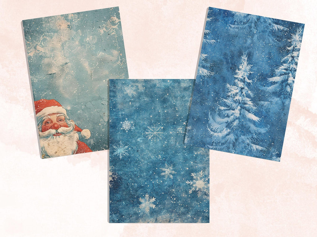 Printable Blue Christmas Digital Journal Paper, Mixed Media Christmas Collage, Blue Xmas Noel Pages, Download Junk Journal, Scrapbooking
