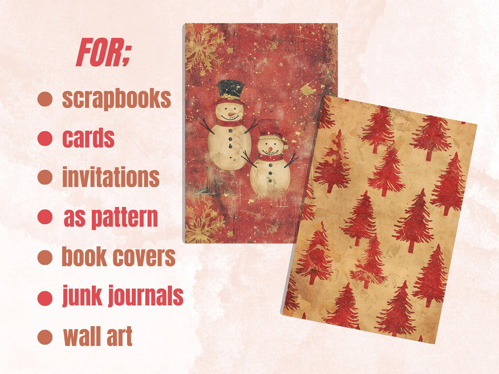 Printable Gold and Red Christmas Digital Paper, Mixed Media Christmas Collage, Gold Xmas Noel Pages, Download Junk Journal, Scrapbooking