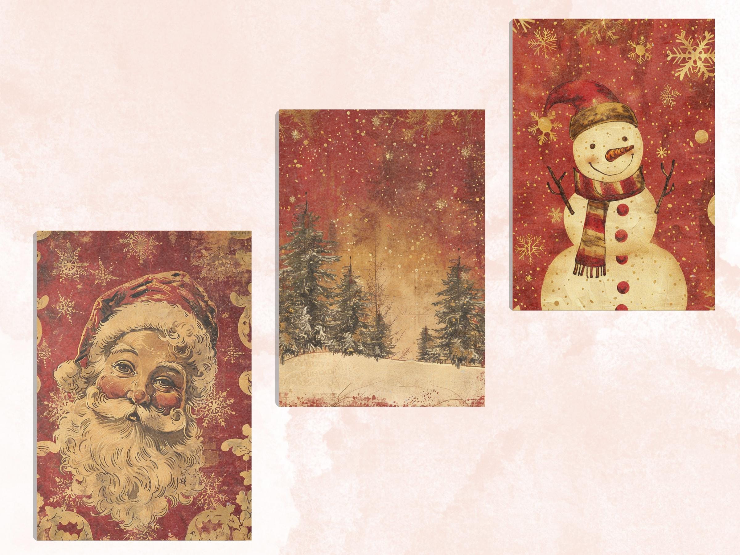 Printable Gold and Red Christmas Digital Paper, Mixed Media Christmas Collage, Gold Xmas Noel Pages, Download Junk Journal, Scrapbooking